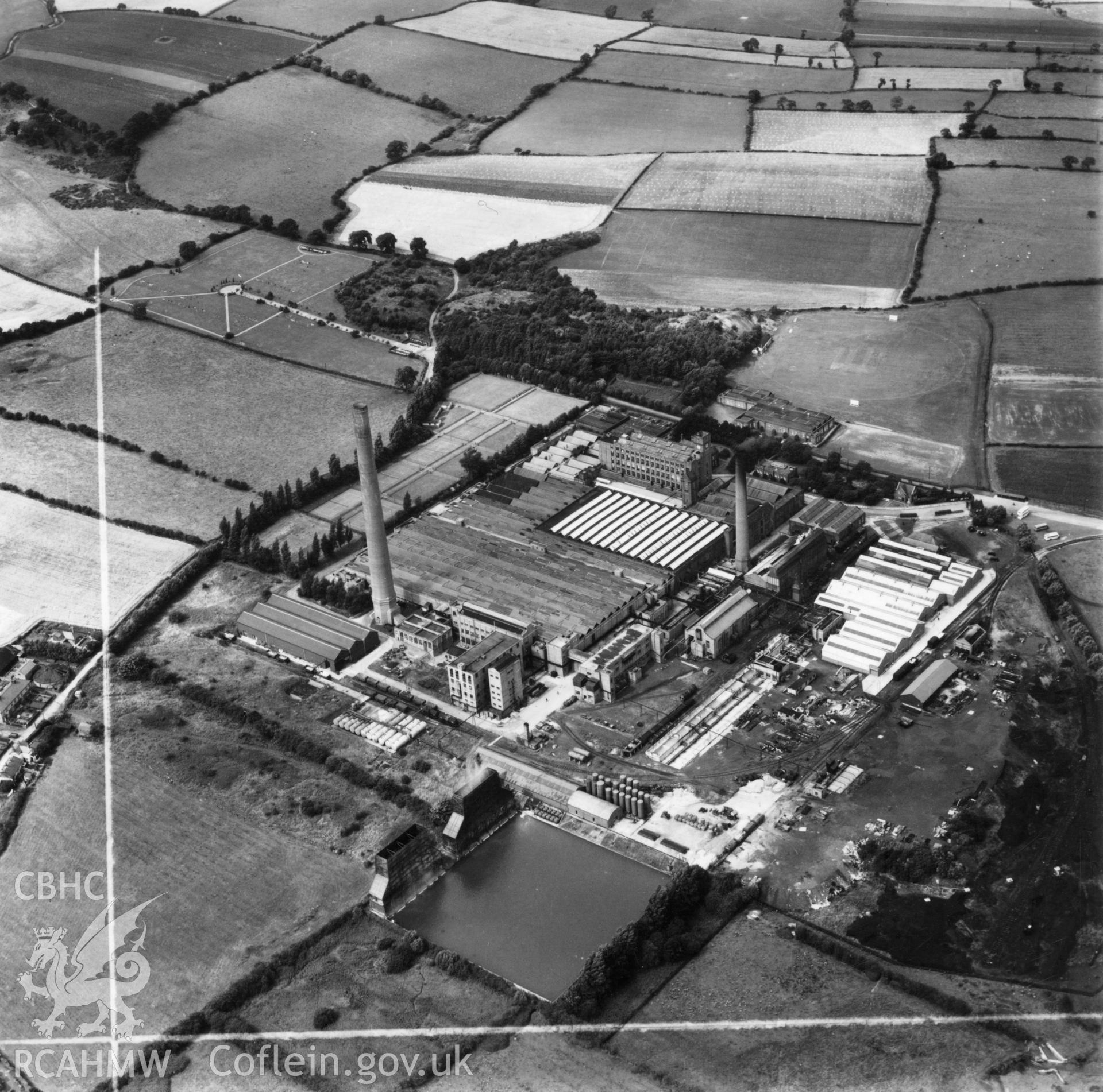 View of the Courtauld's Aber works at Flint. Oblique aerial photograph, 5?" cut roll film.
