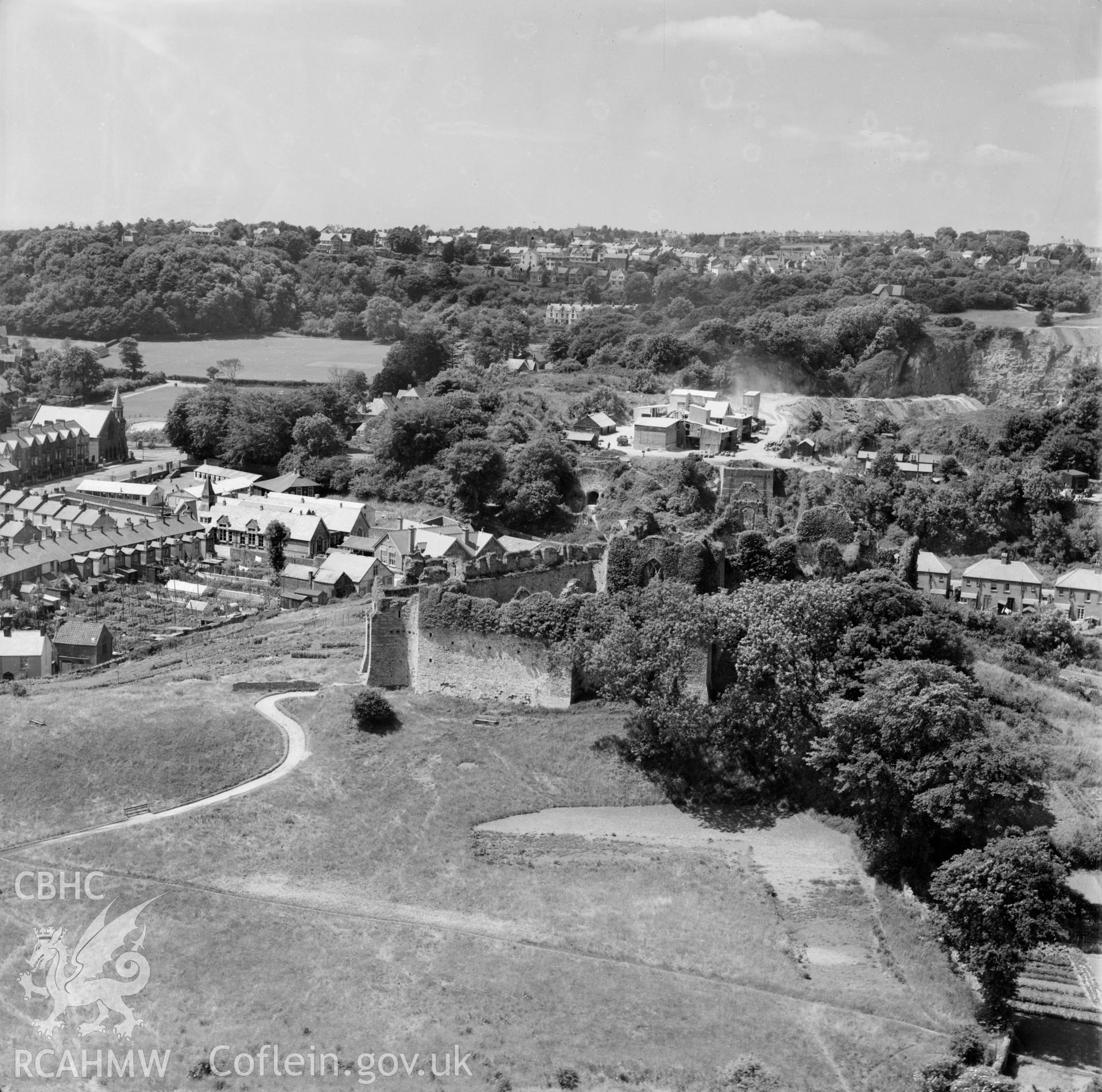 View of Oystermouth castle showing Coltshill quarries