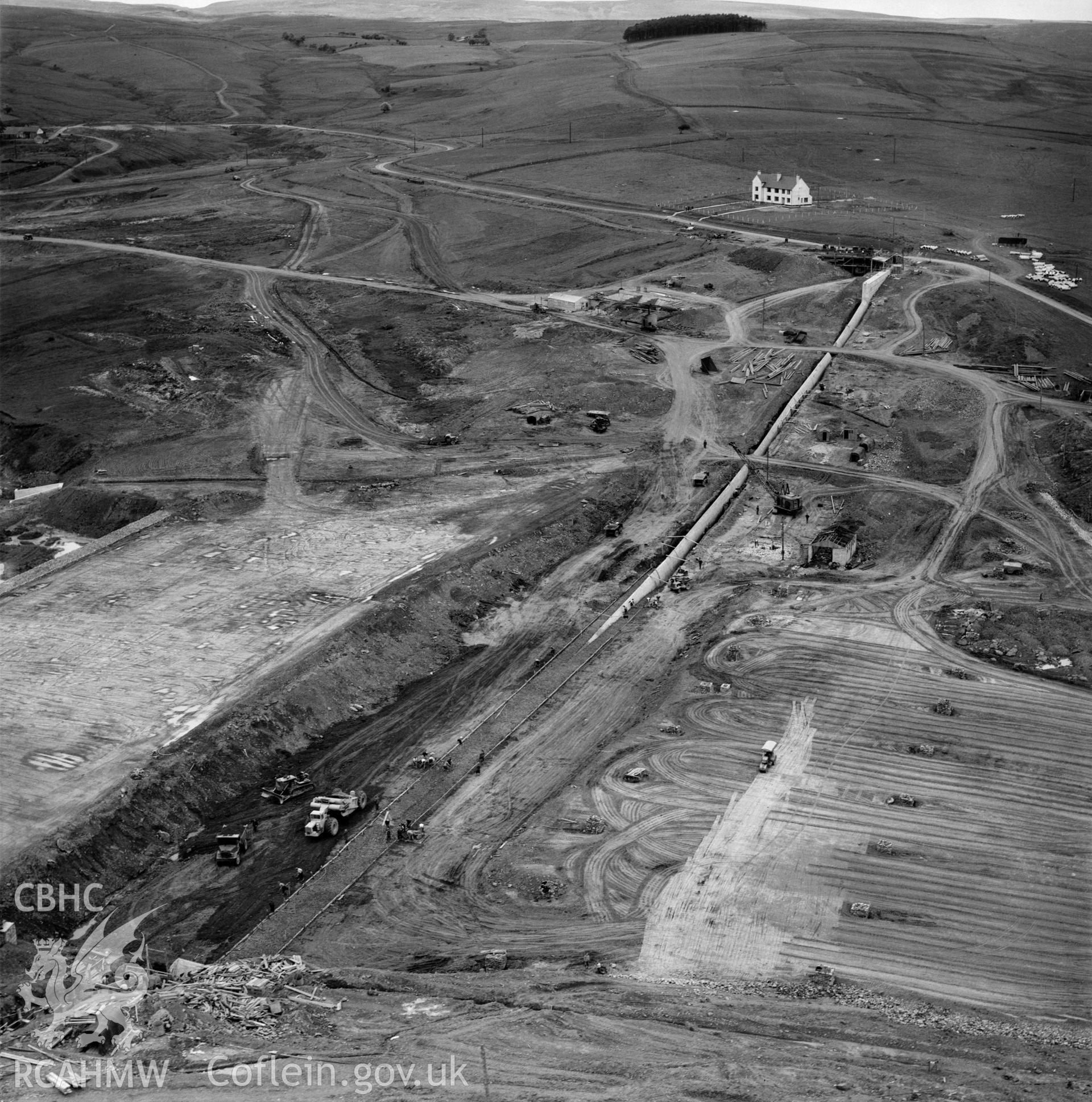 View of site during the construction of Usk Reservoir