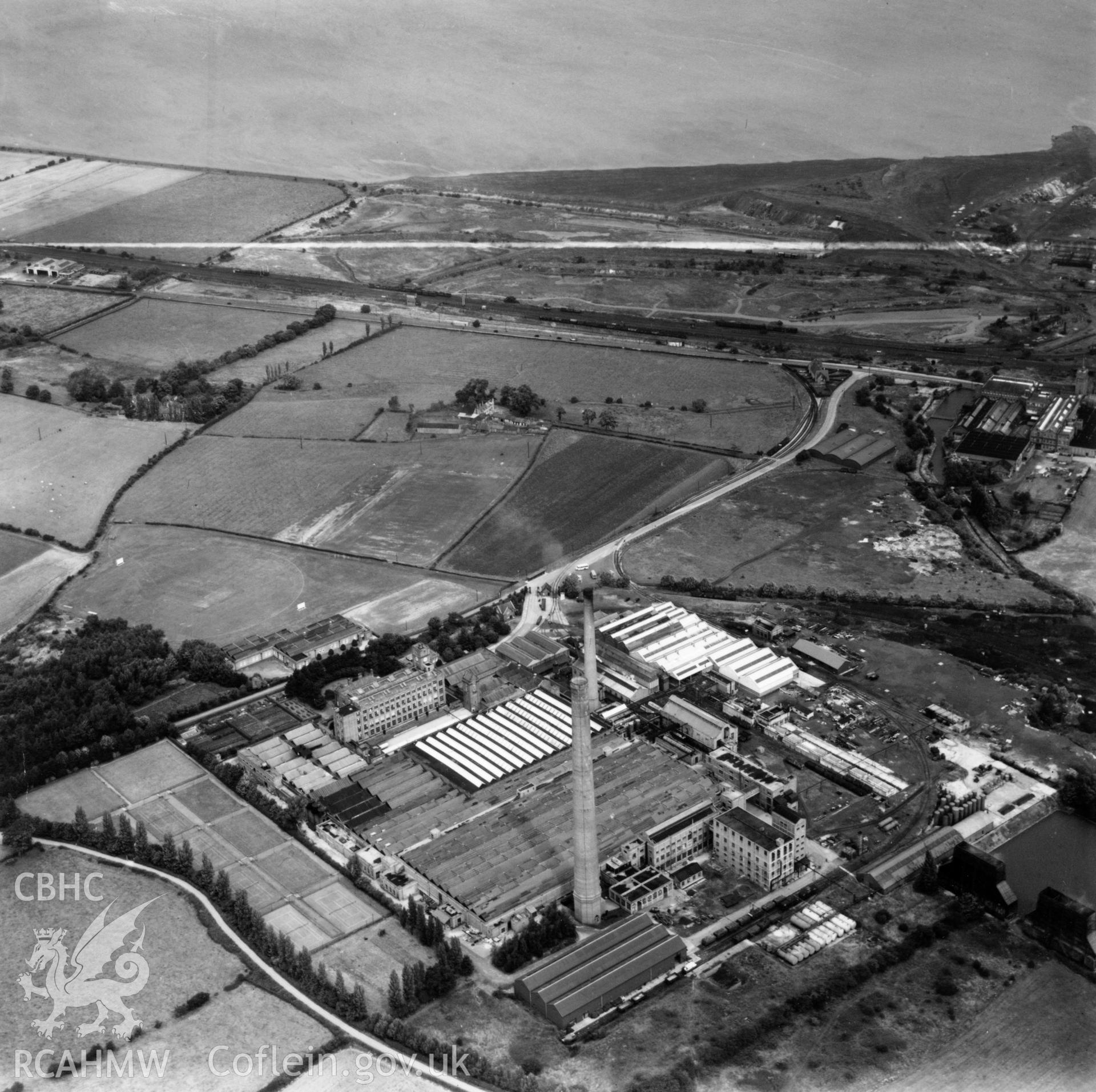 View of the Courtauld's Aber works at Flint. Oblique aerial photograph, 5?" cut roll film.