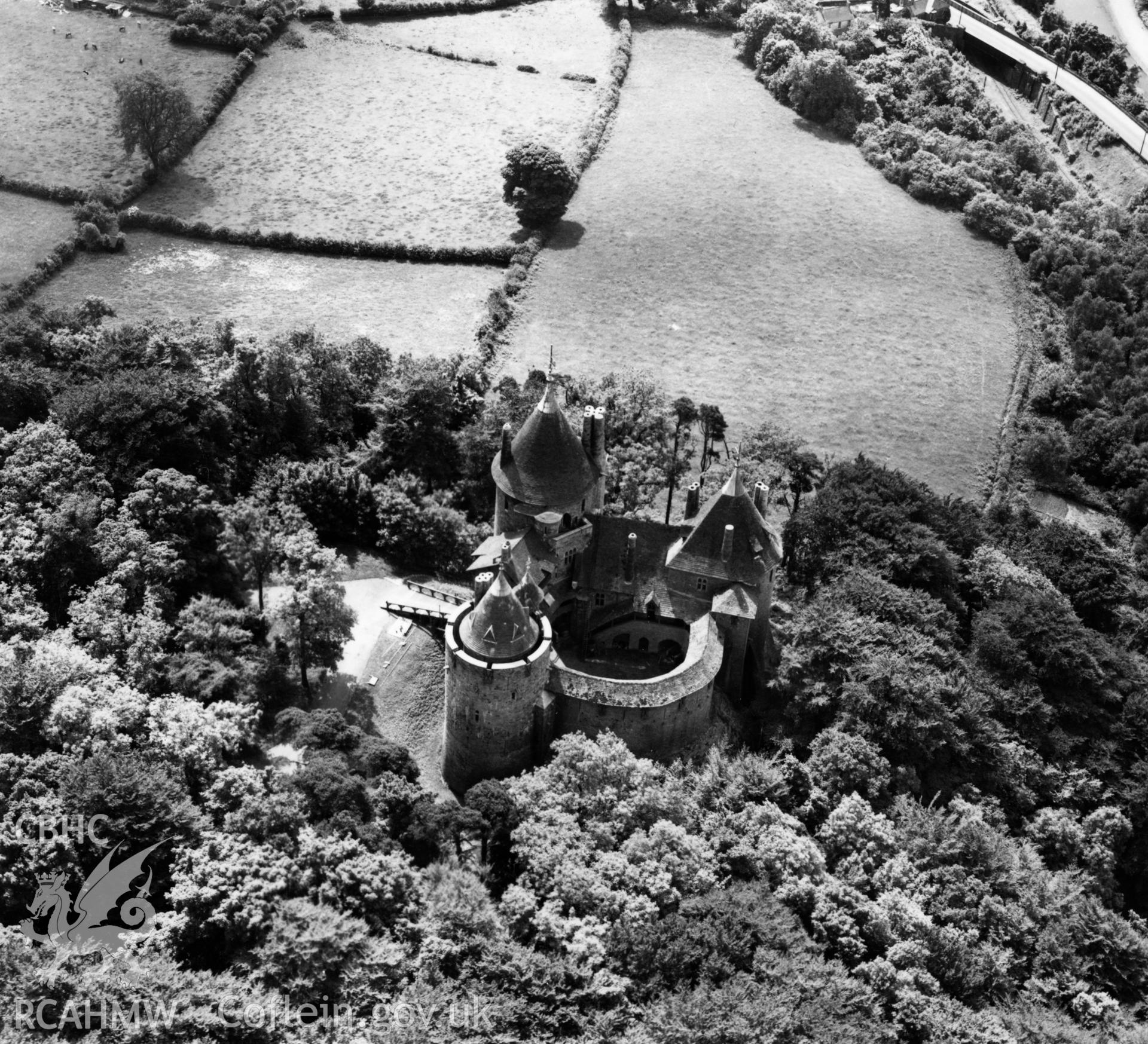 View of Castell Coch, Tongwynlais. Oblique aerial photograph, 5?" cut roll film.