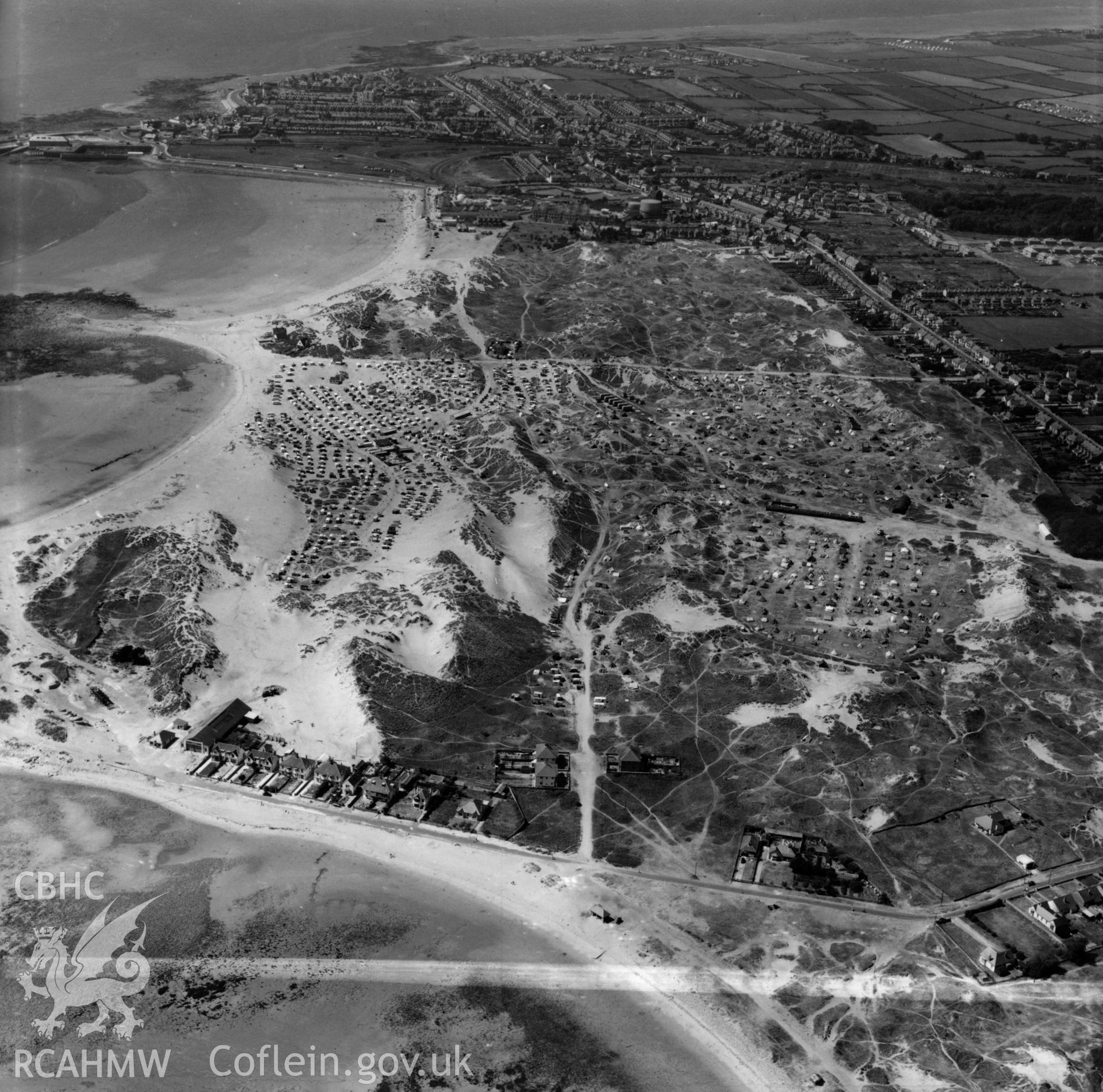 View of Newton Burrows, Porthcawl showing caravans. Oblique aerial photograph, 5?" cut roll film.