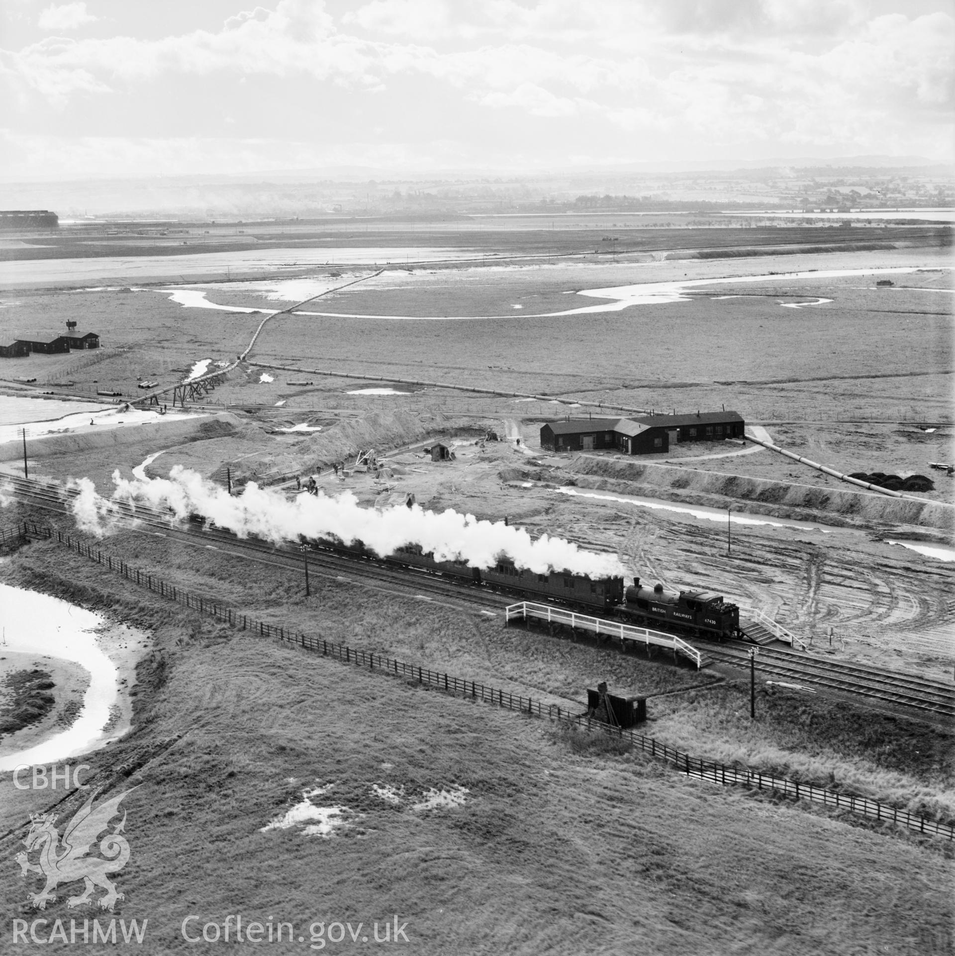 View of former LNER locomotive north of Shotton. Oblique aerial photograph, 51/2" cut roll film.