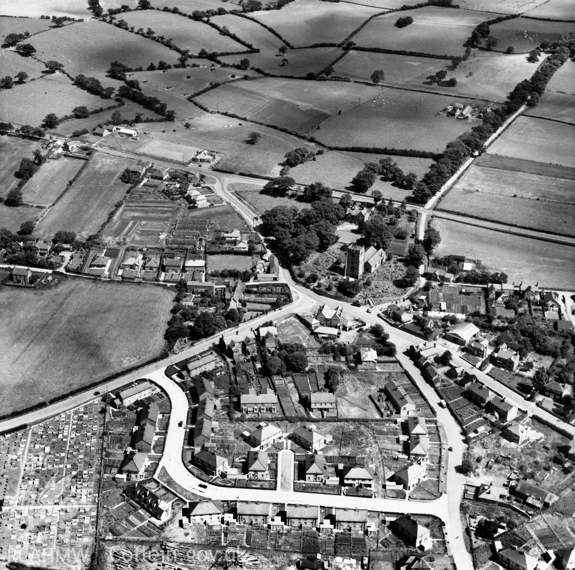 View of Hope, Flintshire, showing St Cynfarch's church. Oblique aerial photograph.