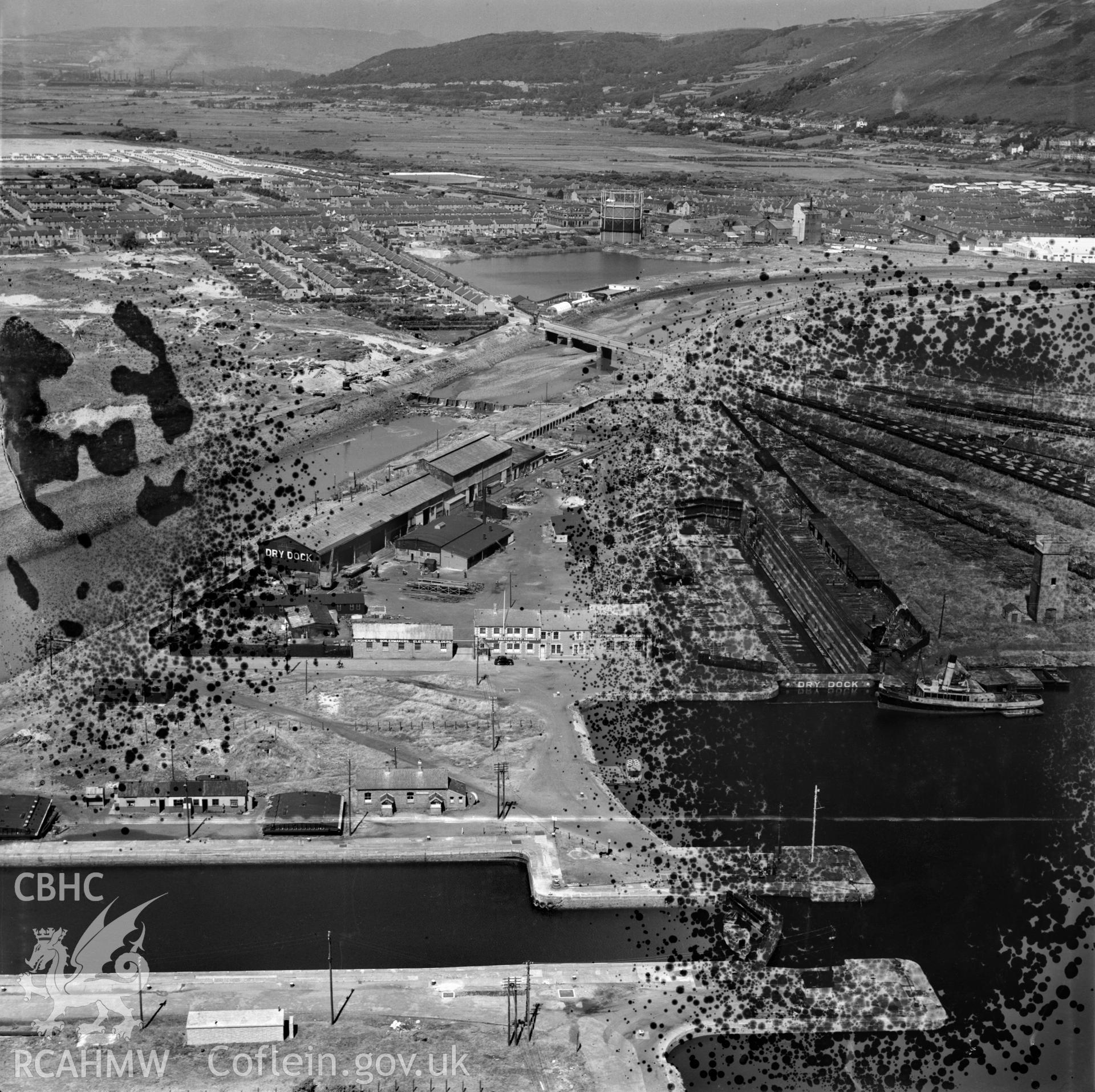 View of Port Talbot showing dry dock