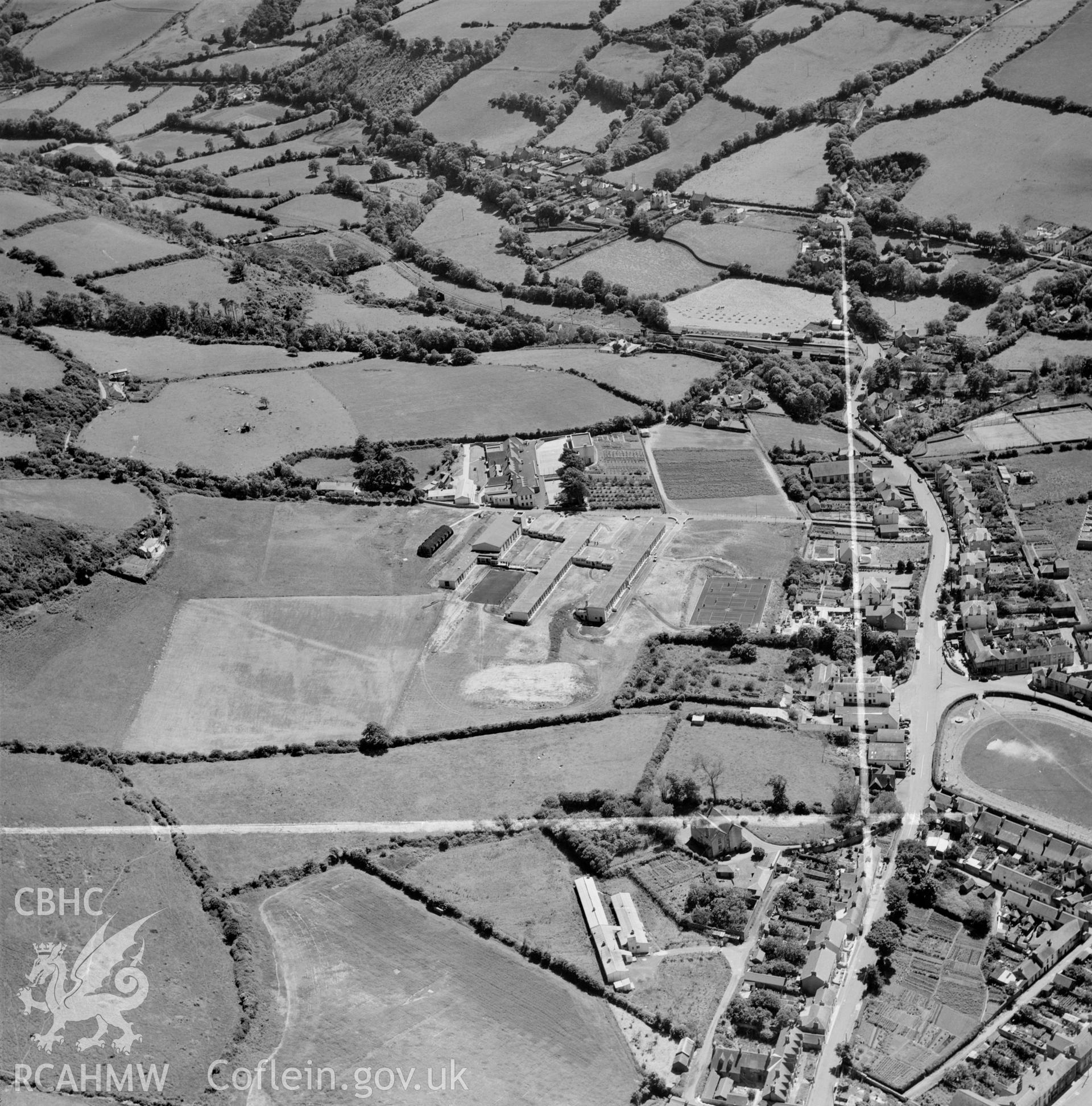 View of Aberaeron showing the newly built Ysgol Gyfun Aberaeron, commissioned by the headmaster