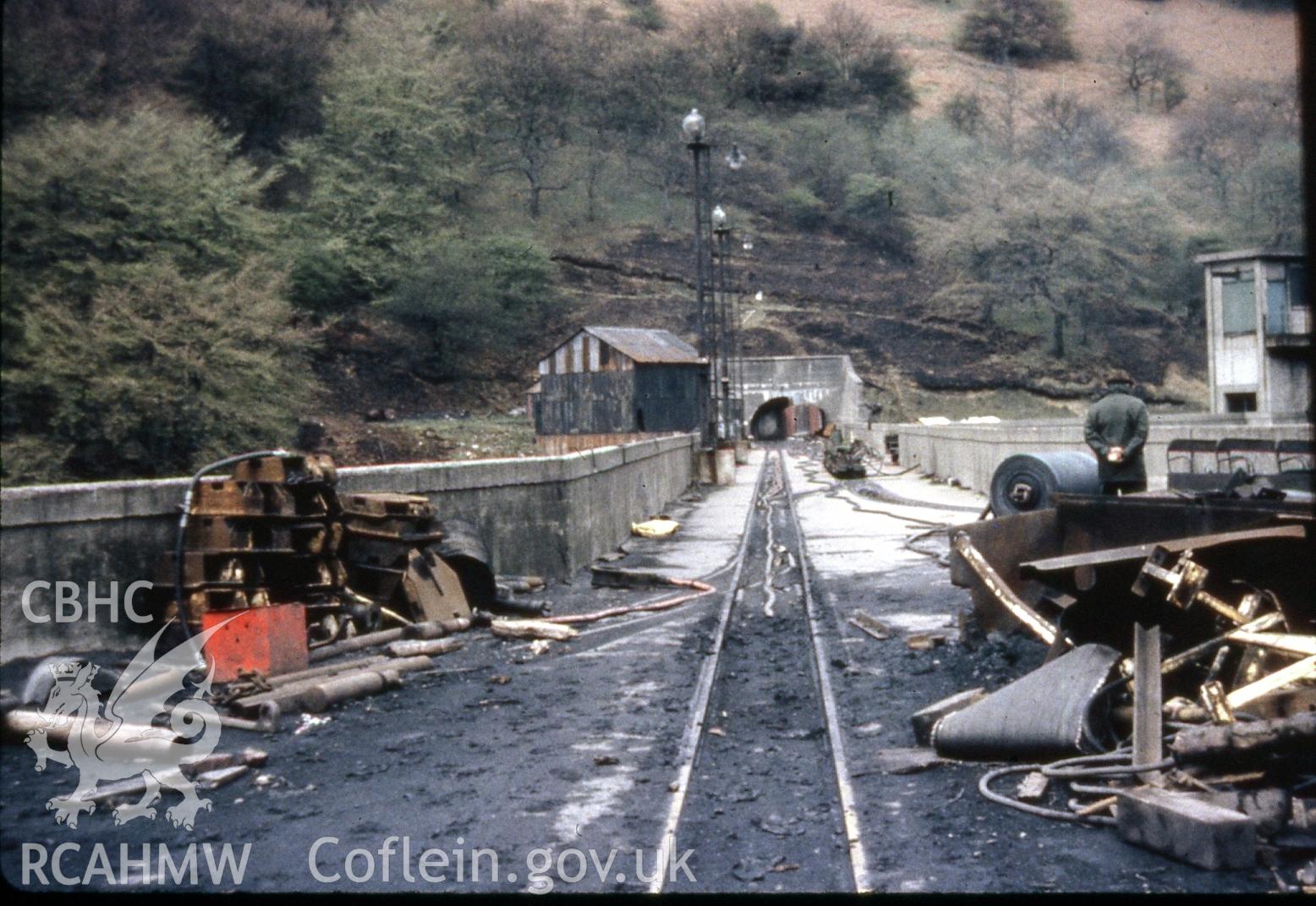 Digital photograph showing Taff Vale extension railway at Hafodyrynys colliery, taken c1970