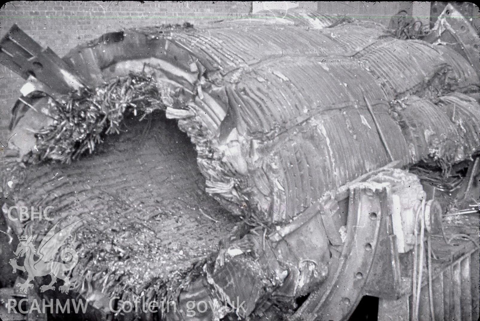 Digital photograph showing wreckage of no5 turbine (remains of slater) after the 1957 disaster at Uskmouth Power station