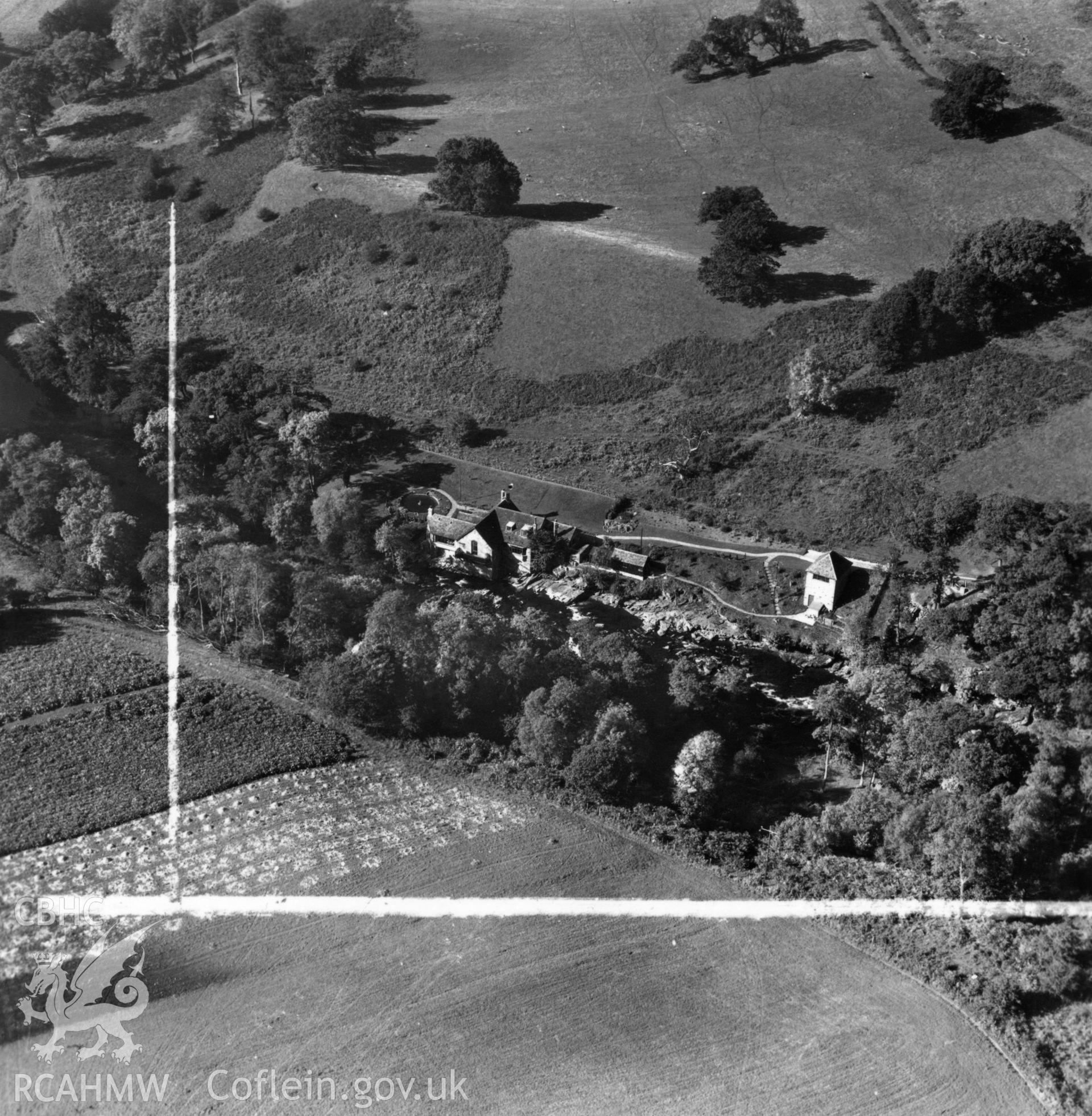 View of Buckland Old Mill, commissioned by Sir Roy Fedden. Oblique aerial photograph, 5?" cut roll film.