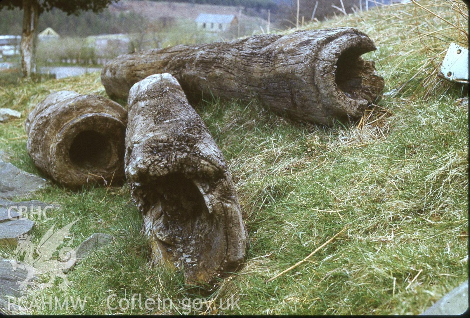 Digital photograph showing elm pipes at the South Wales Miners Museum, taken  in 1983