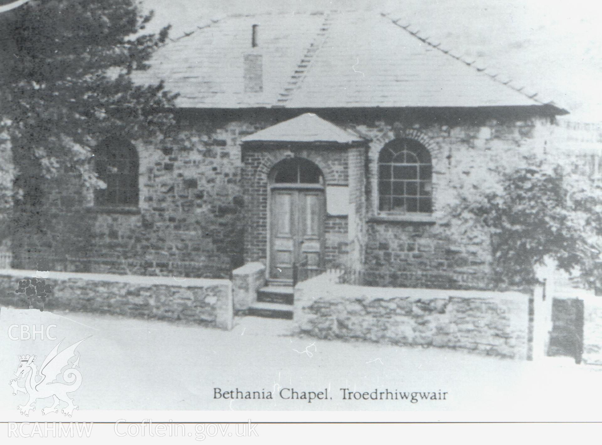 Digital photograph showing Bethania chapel, Troedrhiwgwair, undated.