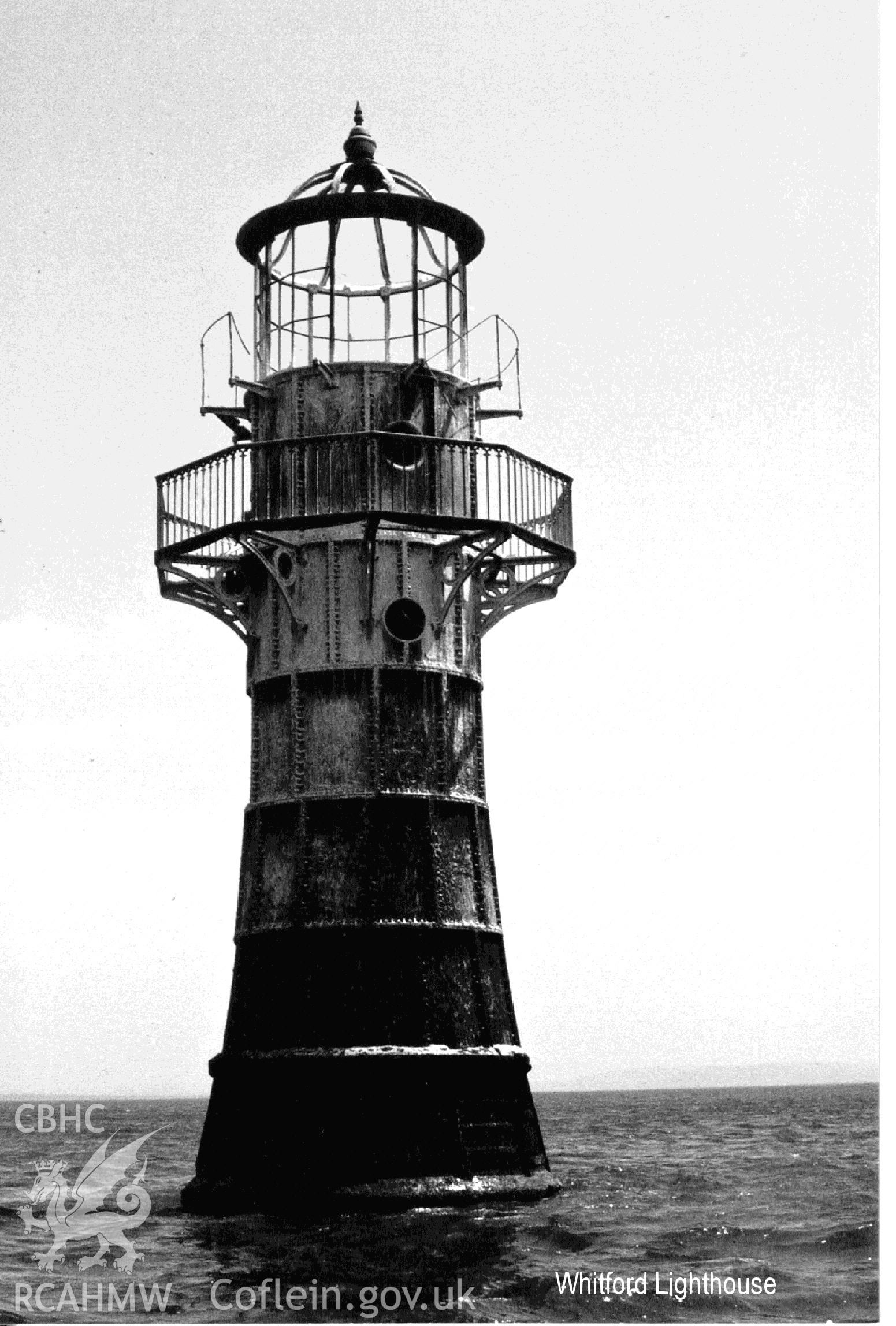Digital photograph showing Whitford Point lighthouse, taken c1980s.