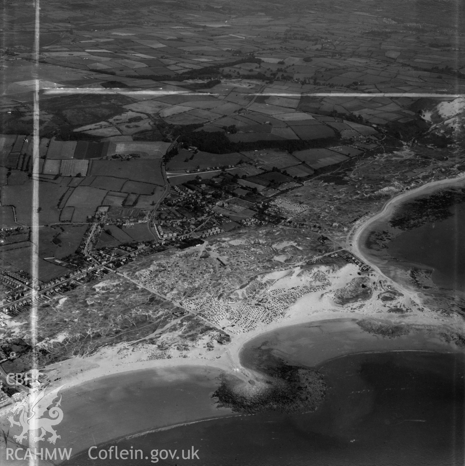 View of Newton Burrows, Porthcawl showing caravans. Oblique aerial photograph, 5?" cut roll film.