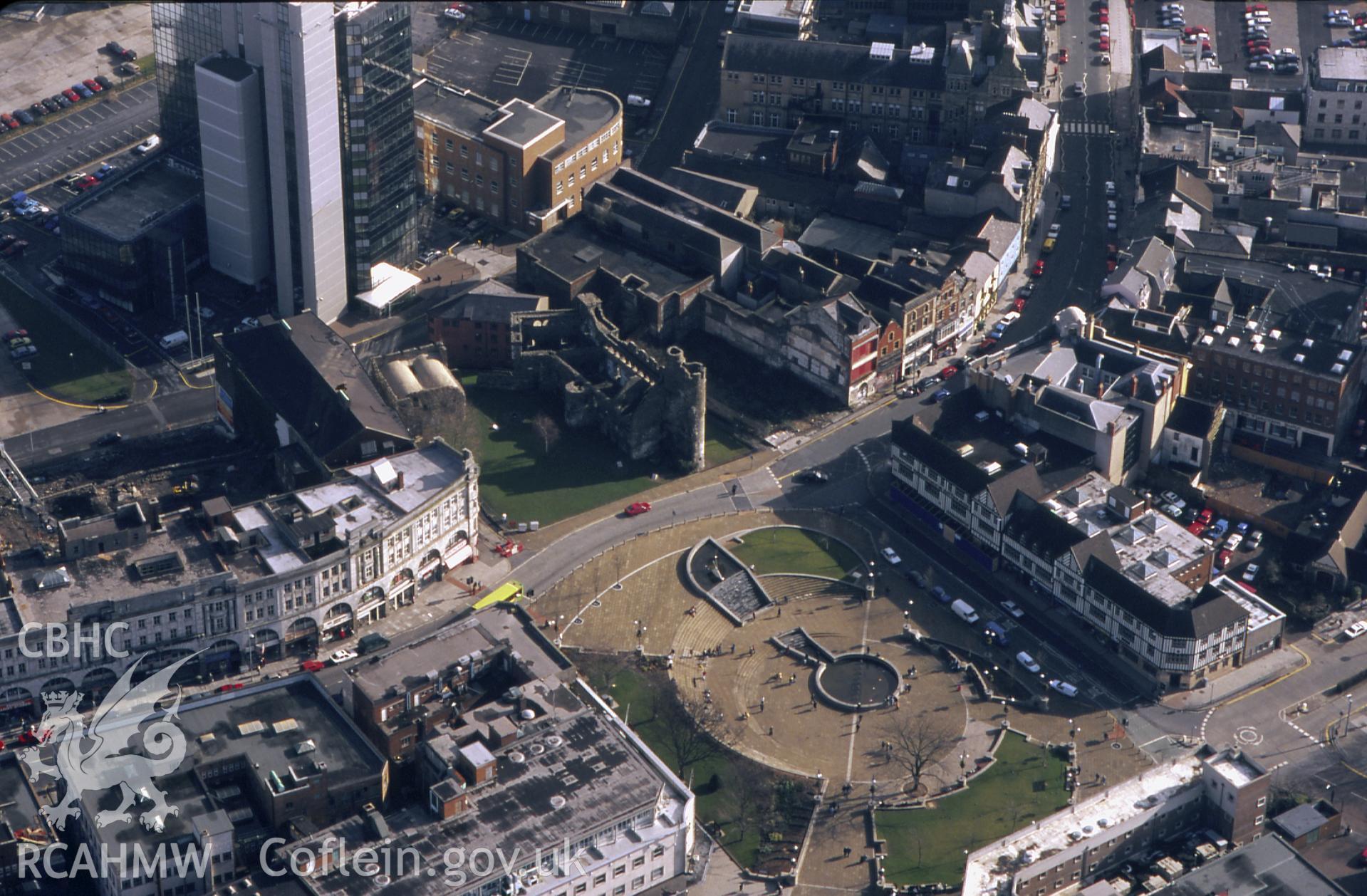 RCAHMW colour slide oblique aerial photograph of Swansea (Mount Pleasant Area), Castle, taken by C.R.Musson on the 15/02/1997