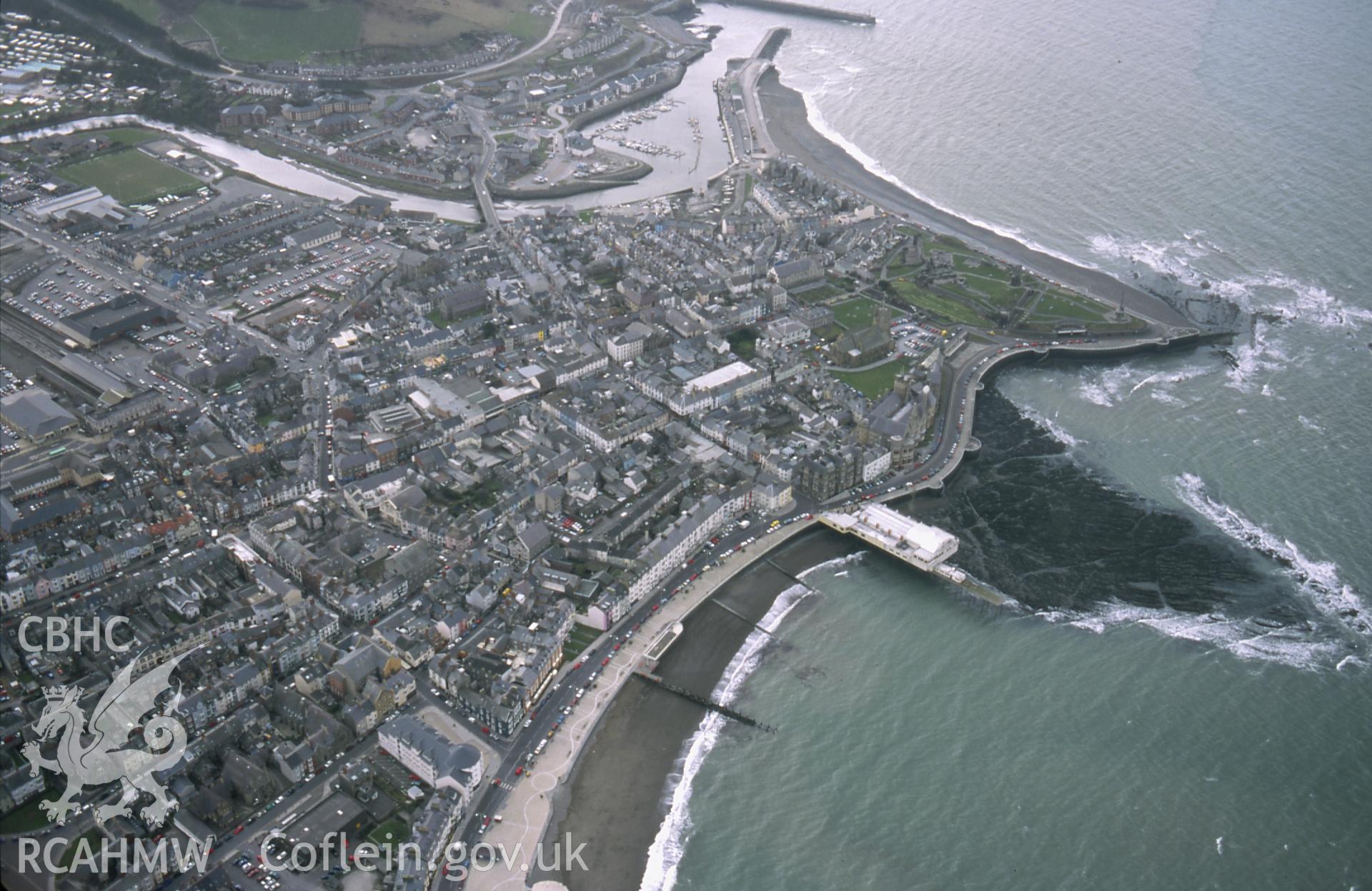 RCAHMW colour slide oblique aerial photograph of Aberaeron, taken on 19/03/1999 by Toby Driver