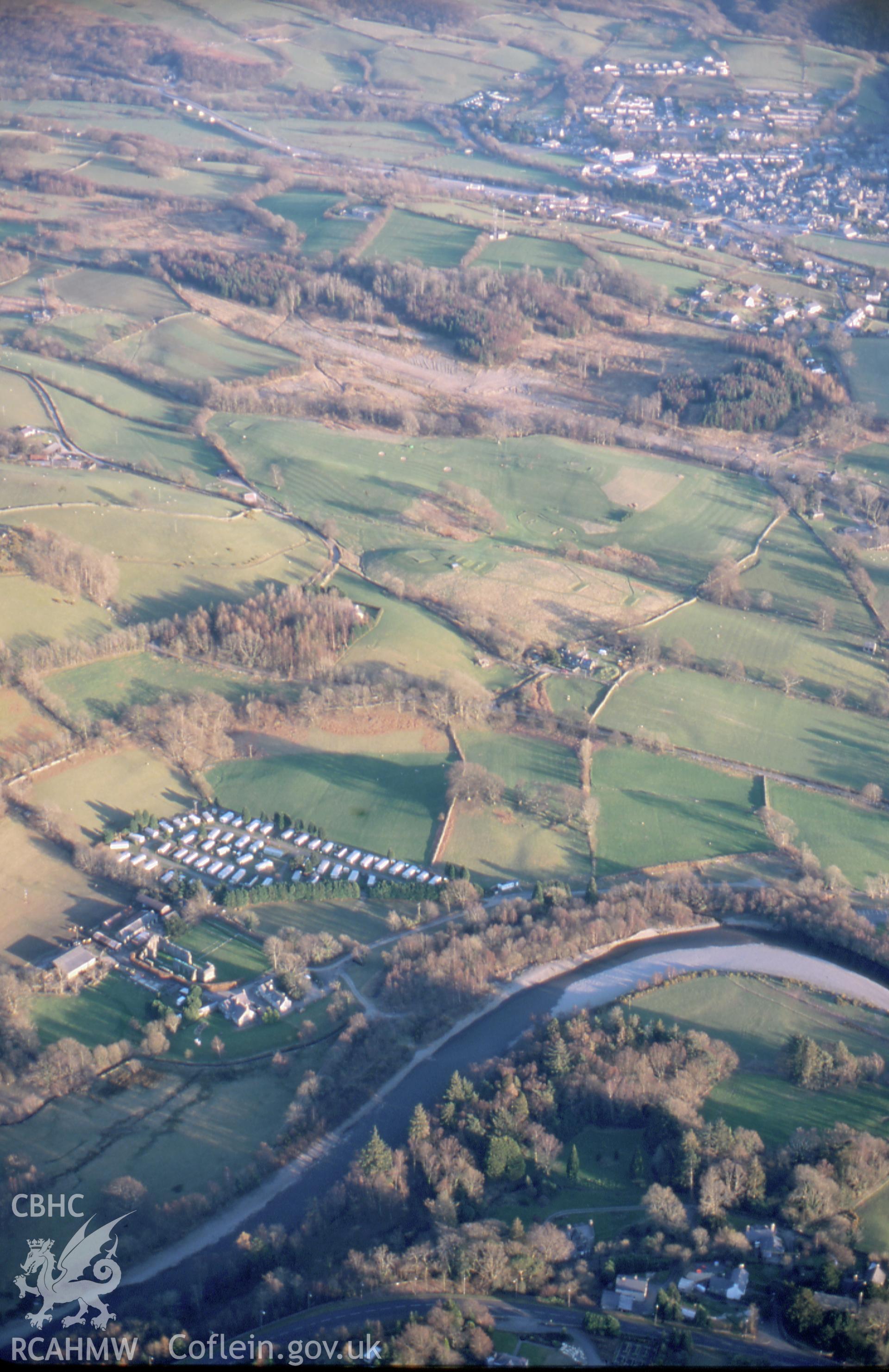 RCAHMW colour slide oblique aerial photograph of Cymer Abbey, Llanelltyd, taken on 17/03/1999 by Toby Driver