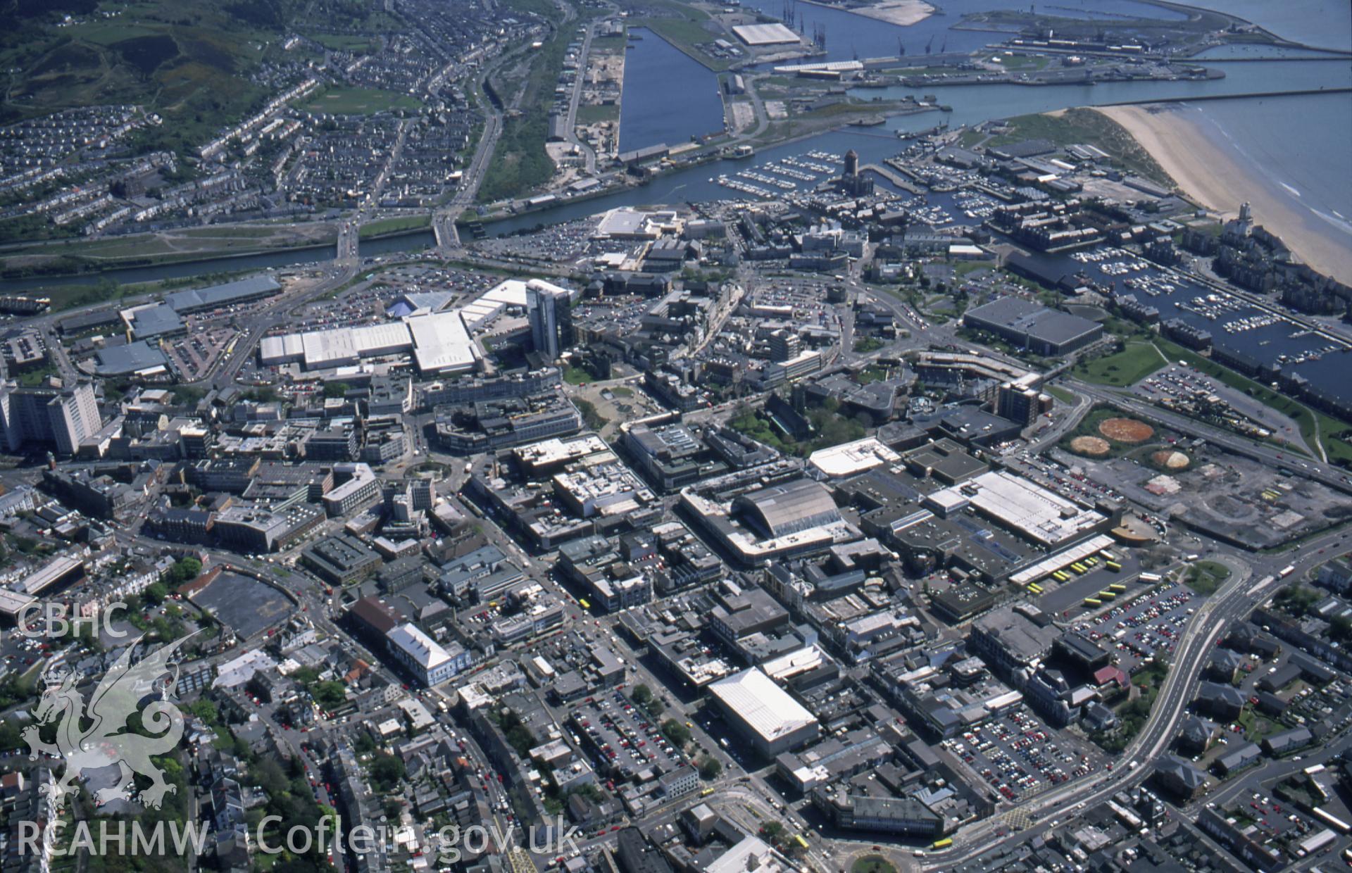 Slide of RCAHMW colour oblique aerial photograph of Swansea, taken by T.G. Driver, 1/5/1998.