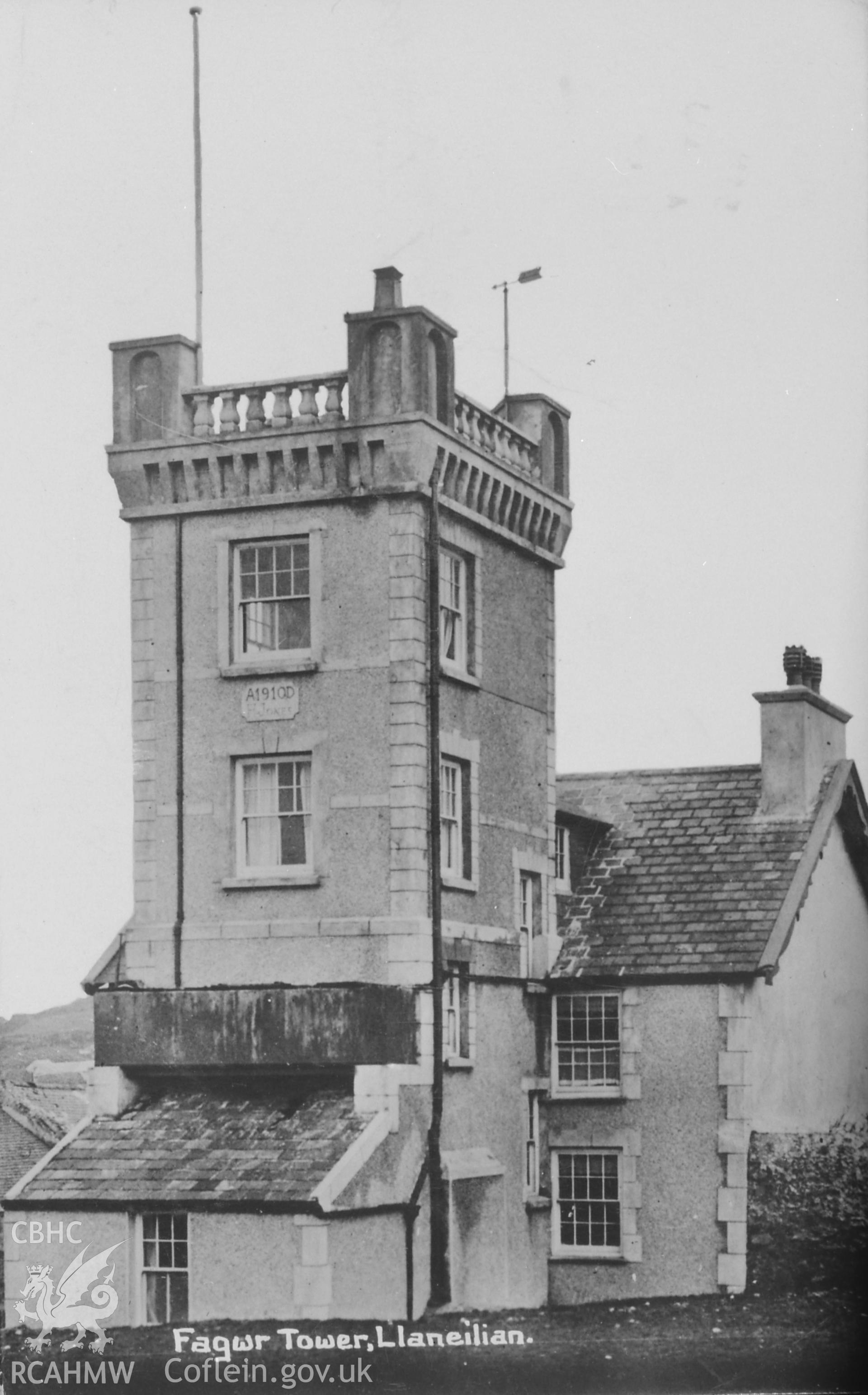 Black and white photographic print of Fagwyr, Llaneilian, copied from a postcard loaned by Thomas Lloyd.