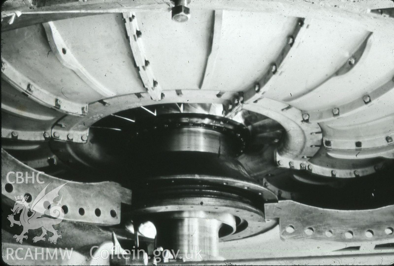 Digital photograph showing hydrogen seal on alternator at Uskmouth power station in the 1950s