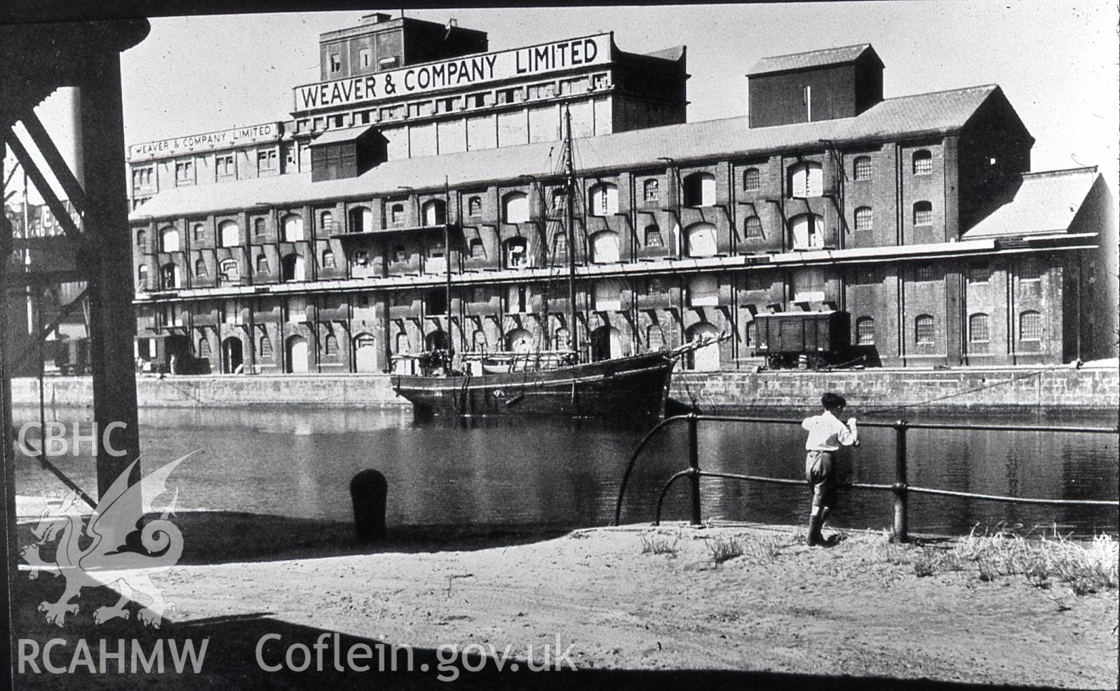 Digital copy of postcard showing Weavers Flour Mill, Victoria Wharf, Swansea, dated 1949.