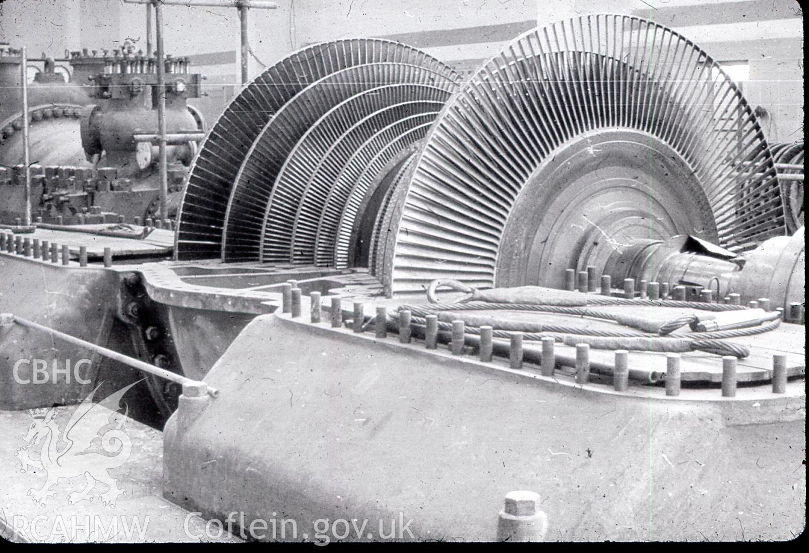 Digital photograph showing LP rotor under construction at Uskmouth power station in the 1950's