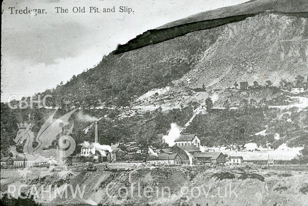 Digital copy of postcard showing the 1929 landslip at  New Tredegar colliery