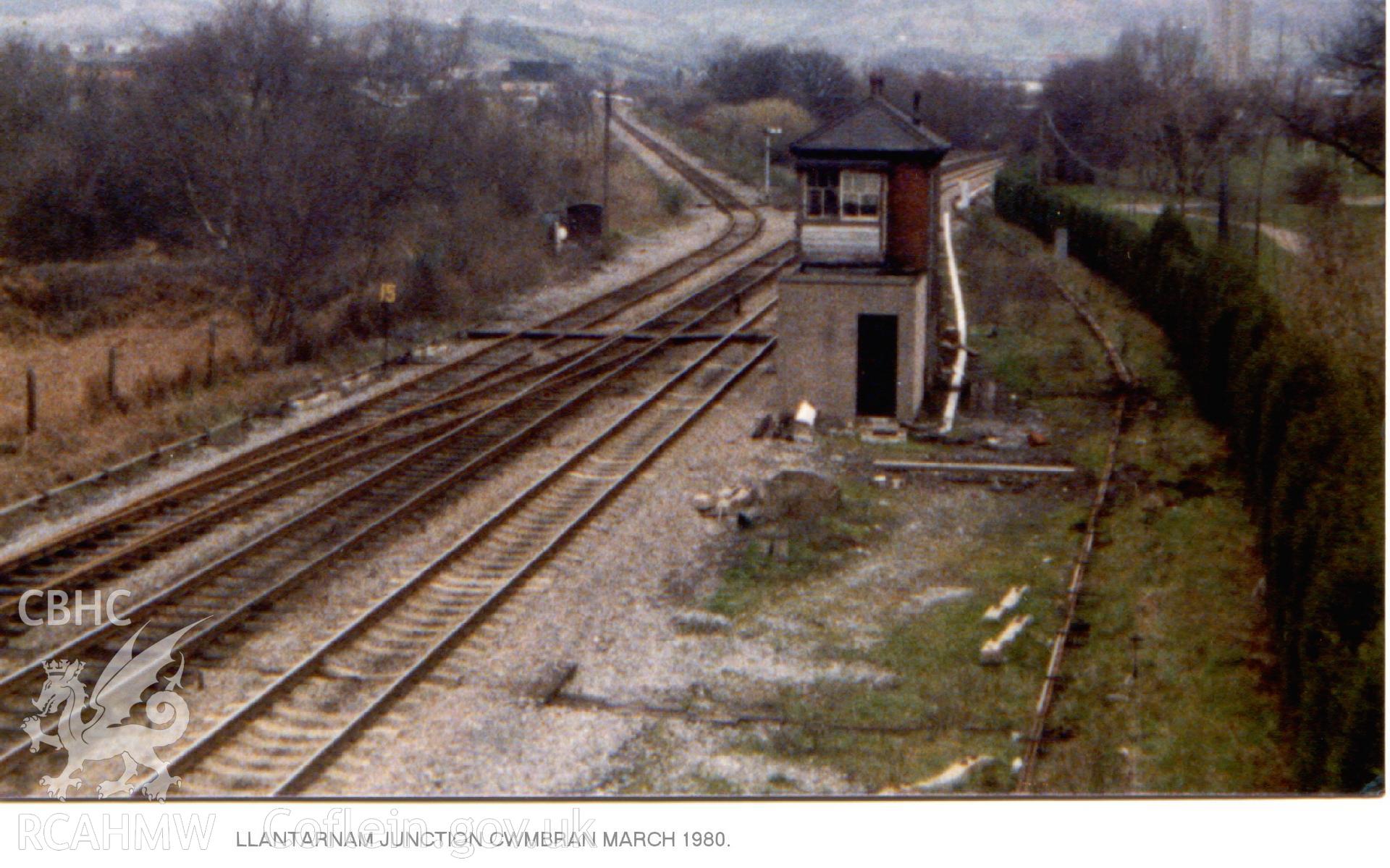 Digital photograph showing Llantarnam Junction and signal box, taken 1980.