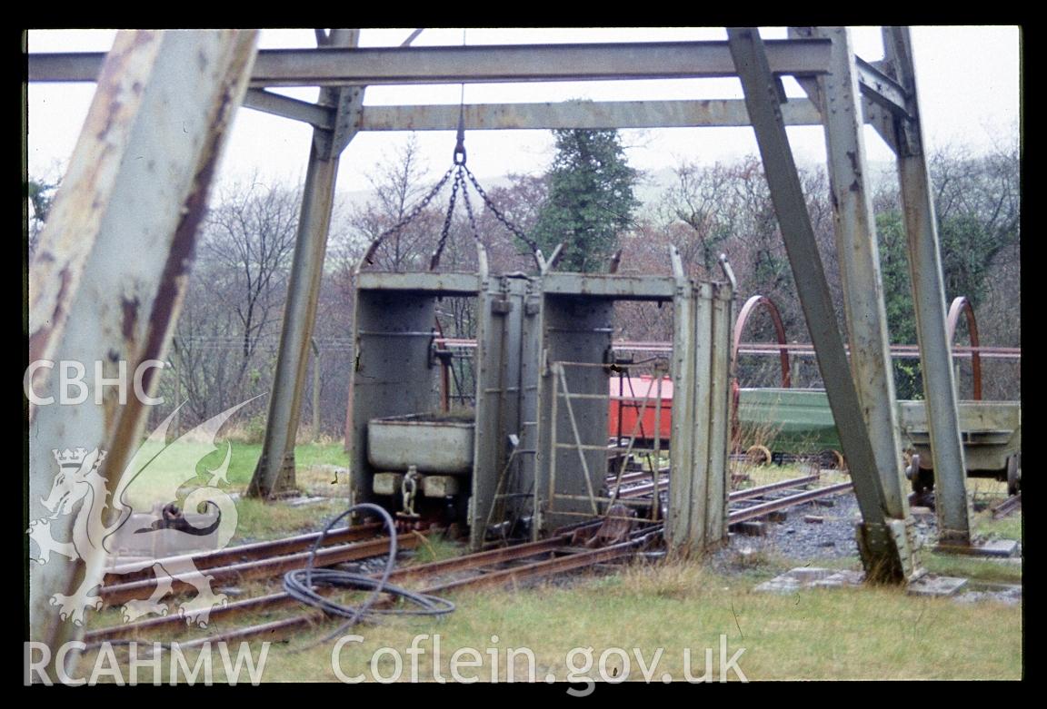 View of Morlais colliery pit cages at Kidwelly Tinplate Works in 1990