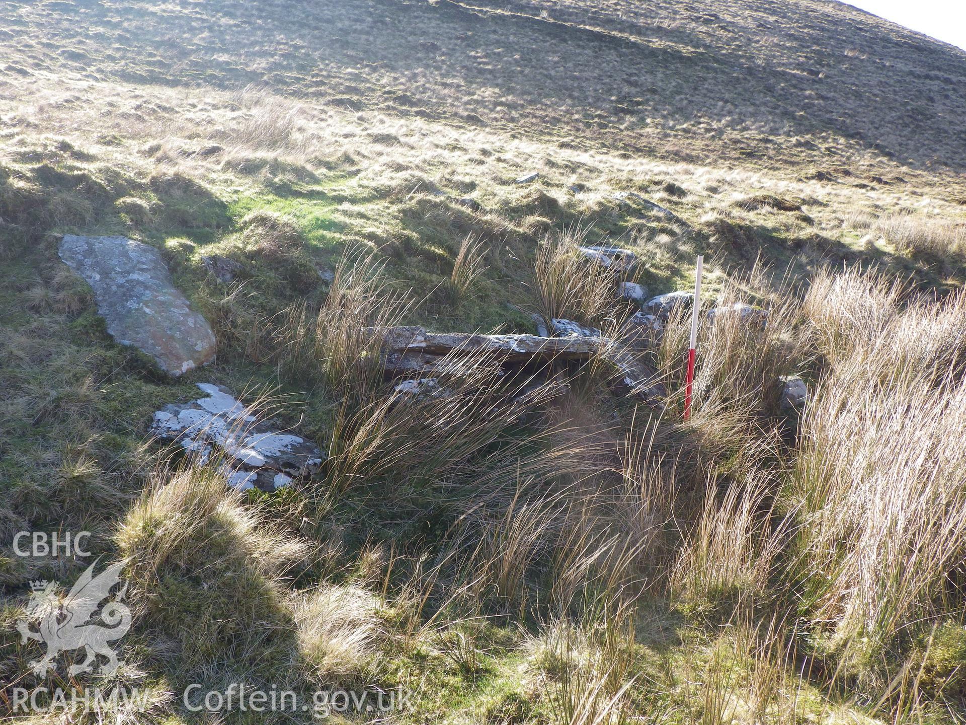 Horizontal slab at the southern edge of the terrace created for the sheep wash, looking southwest.