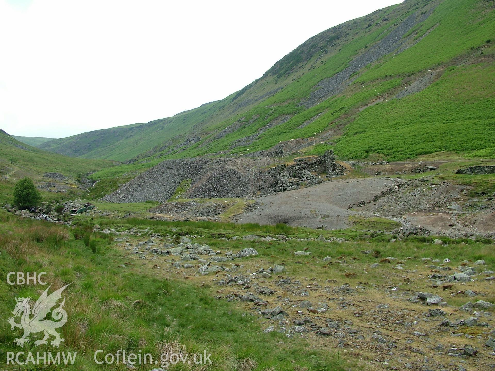 Landscape view showing spoil tips and remains of crushing house.