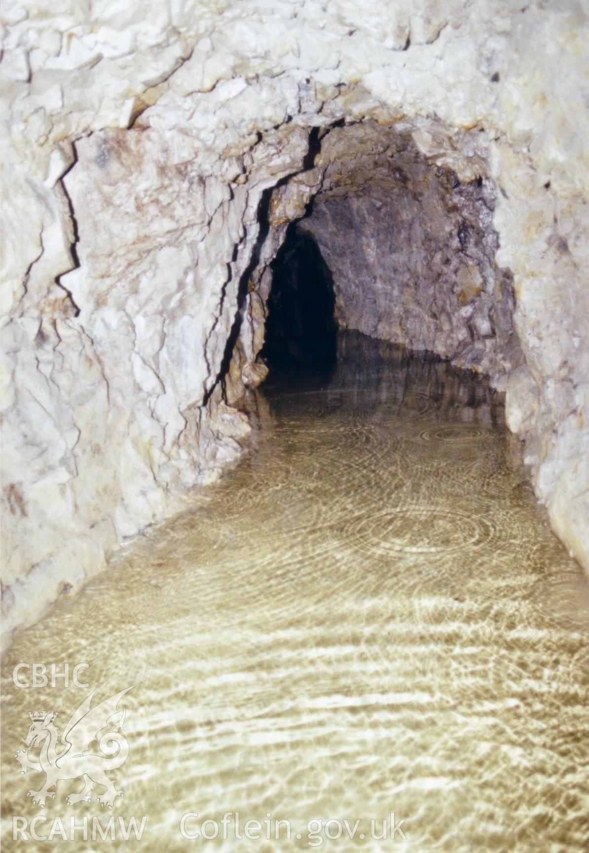 Interior of Level y Ffordd adit showing submeged section.