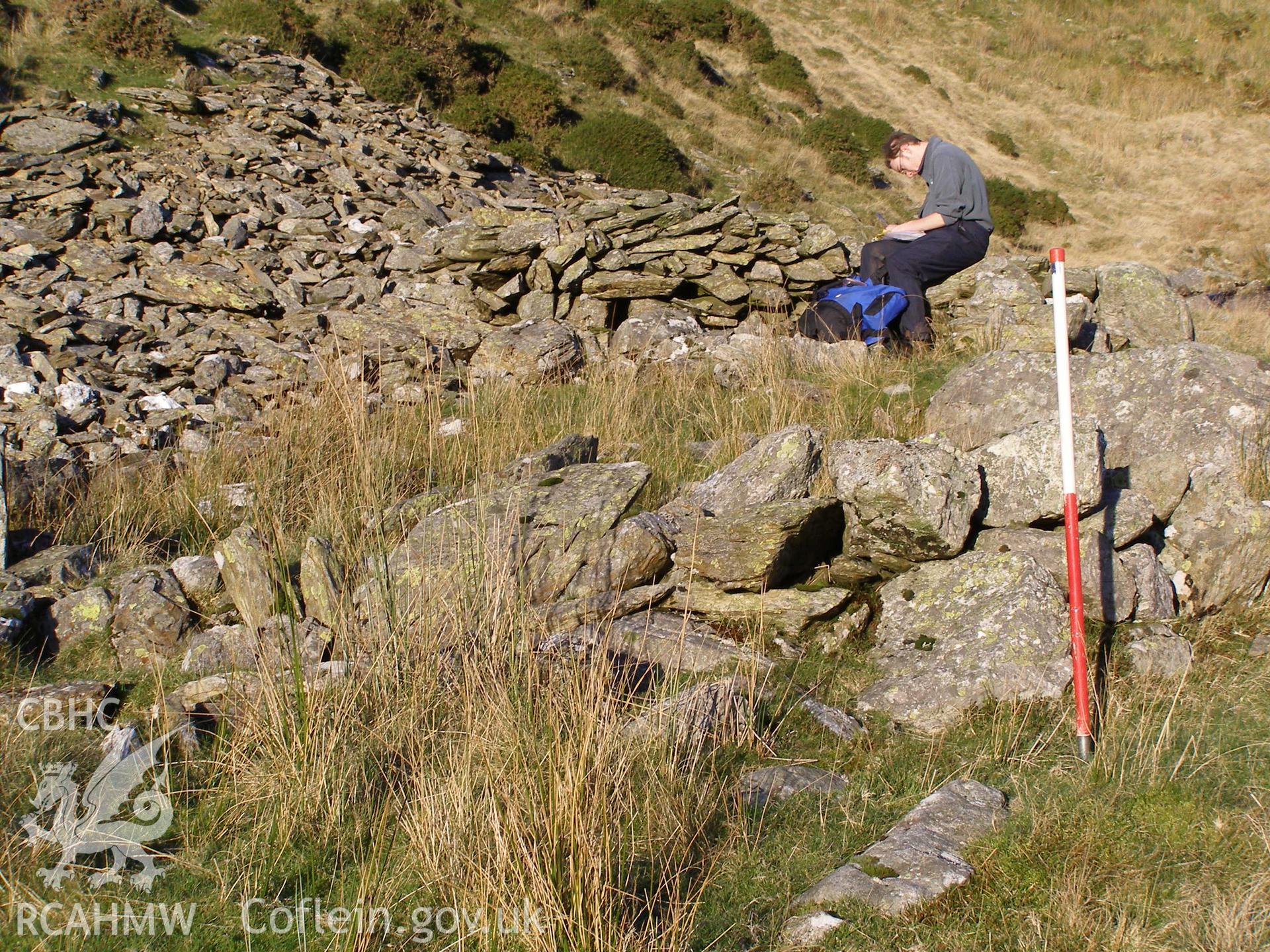 Digital colour photograph of a structure at Cwm Gafr taken on 20/12/2007 by P.J. Schofield during the Snowdonia Bethesda Upland Survey undertaken by Oxford Archaeology North.