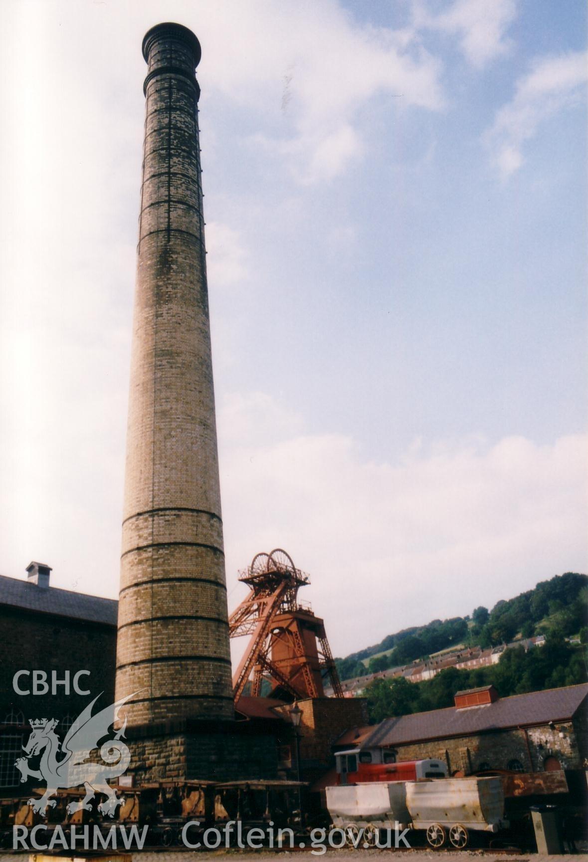 Yellow brick chimney at Lewis Merthyr Colliery.