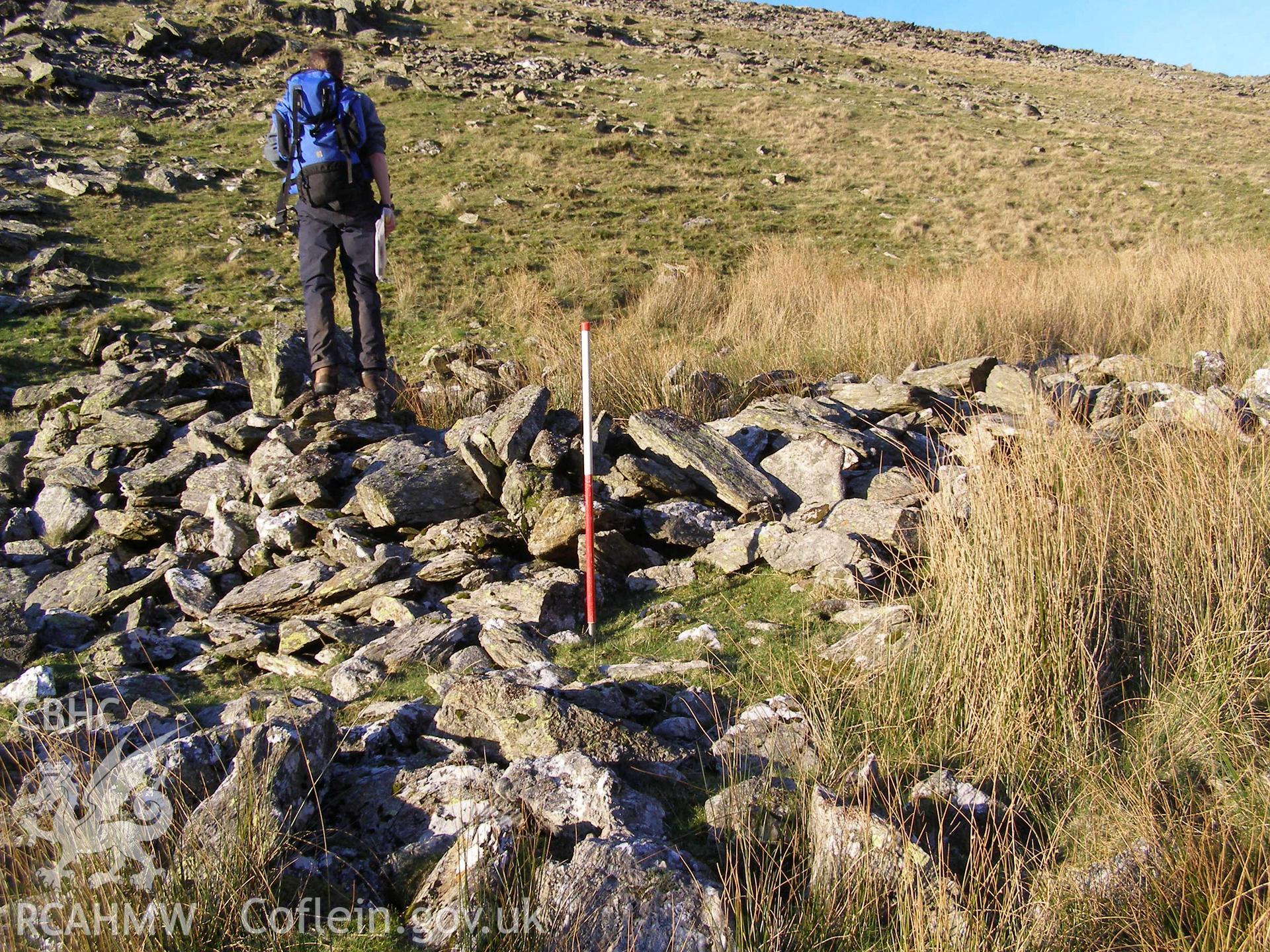 Digital colour photograph of Cwm Gafr sheep fold IV taken on 20/12/2007 by P.J. Schofield during the Snowdonia Bethesda Upland Survey undertaken by Oxford Archaeology North.
