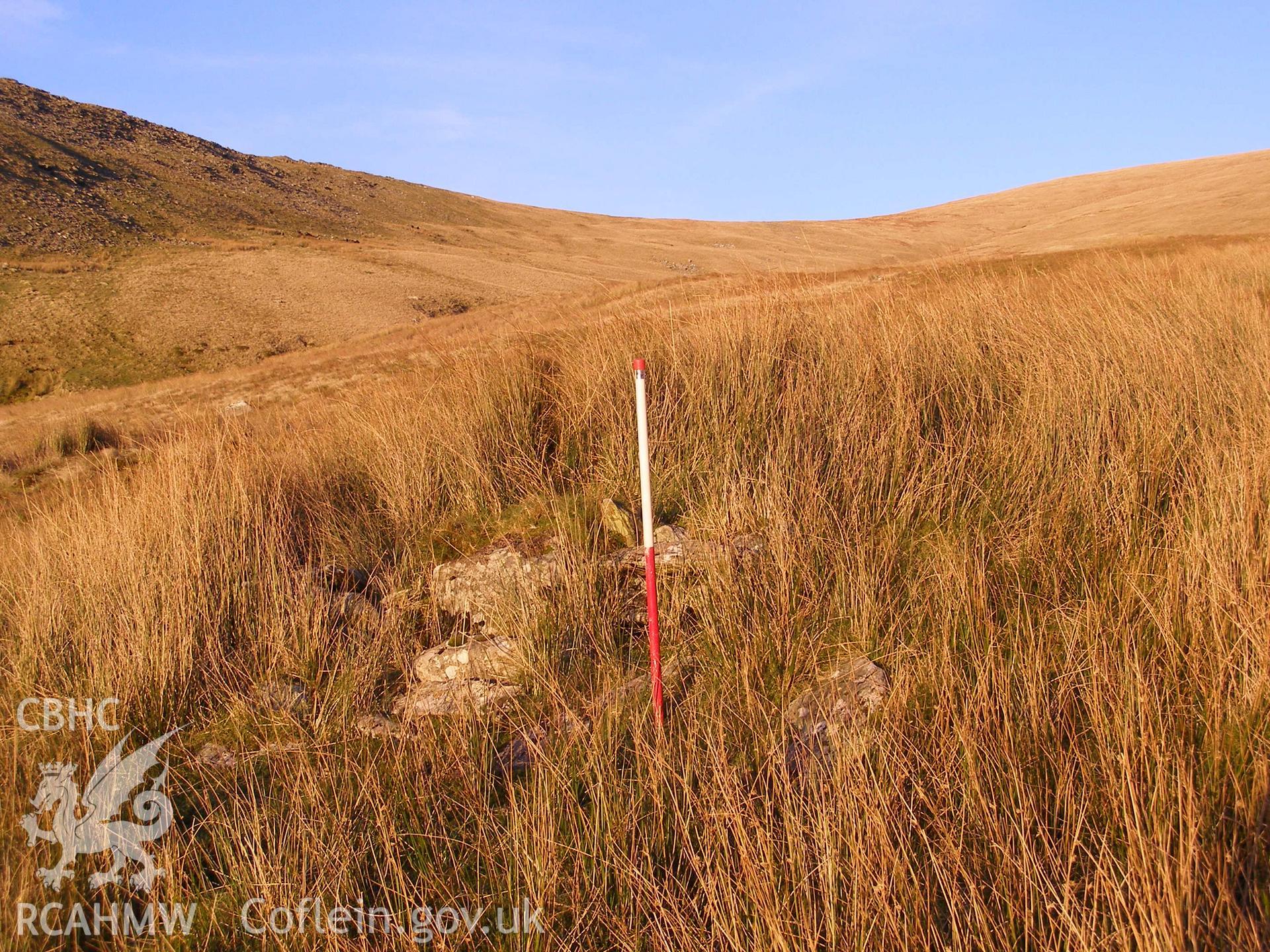 Digital colour photograph of a platform at Cwm Gafr taken on 20/12/2007 by P.J. Schofield during the Snowdonia Bethesda Upland Survey undertaken by Oxford Archaeology North.
