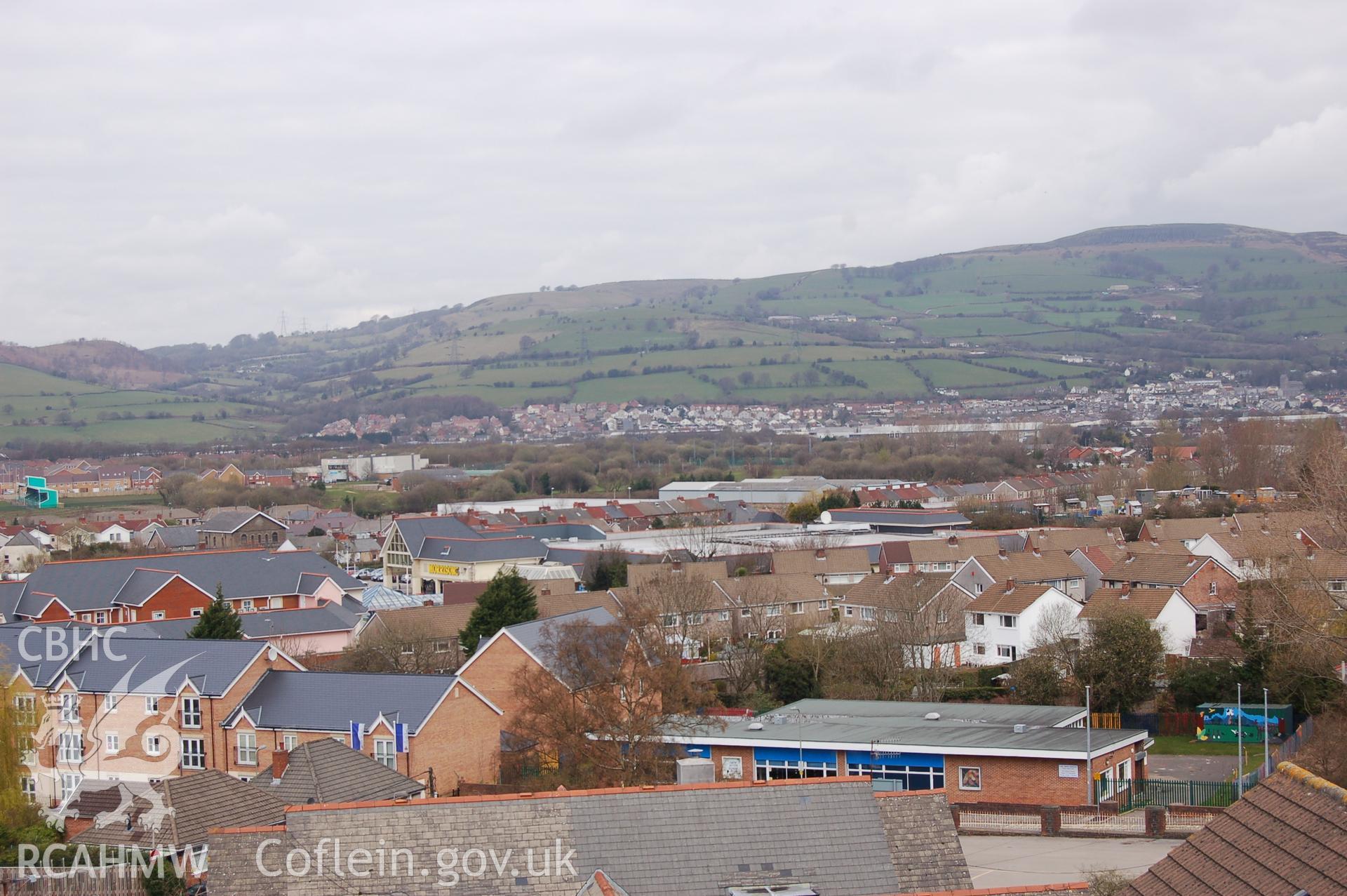 Digital colour photograph showing a view from the roof of the Van Road United Reformed Church.