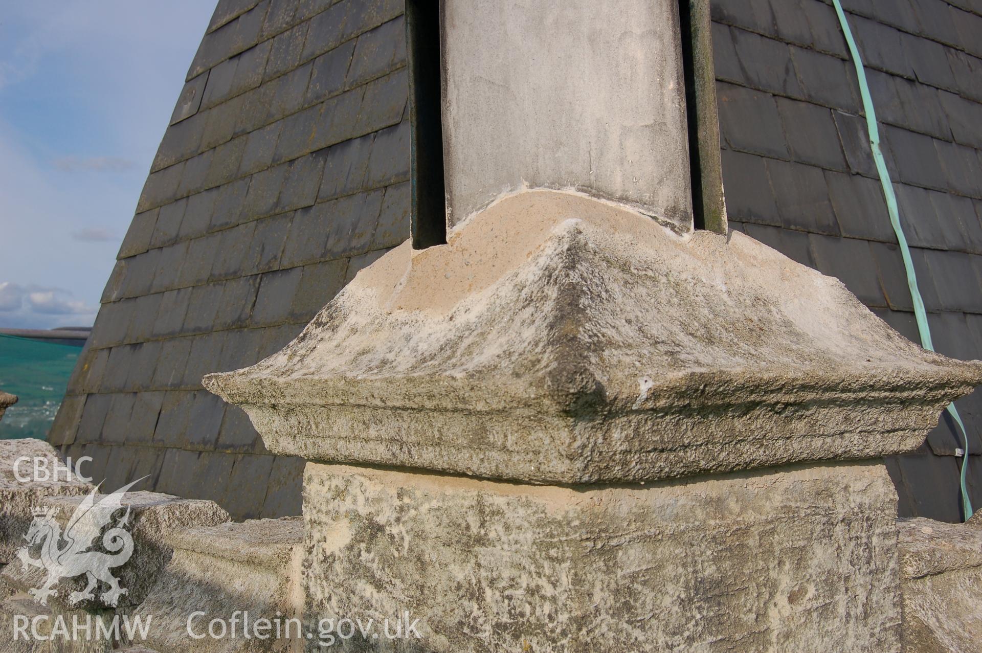 Digital colour photograph showing an exterior view of the roof at the Van Road United Reformed Church, during renovation.