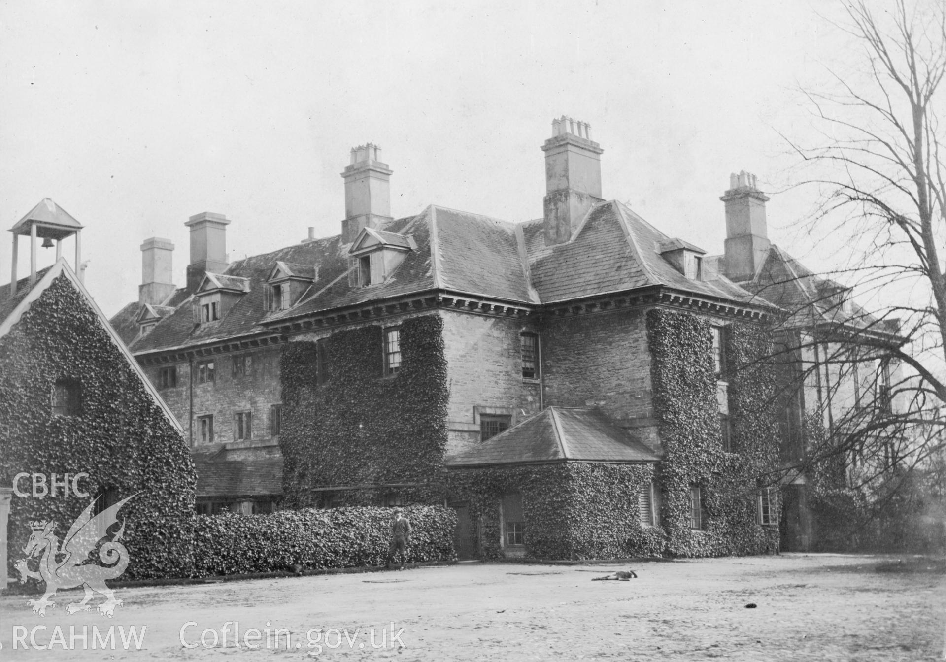 Digital copy of a black and white photograph showing the back of Aldenham, the oldest part of the house.