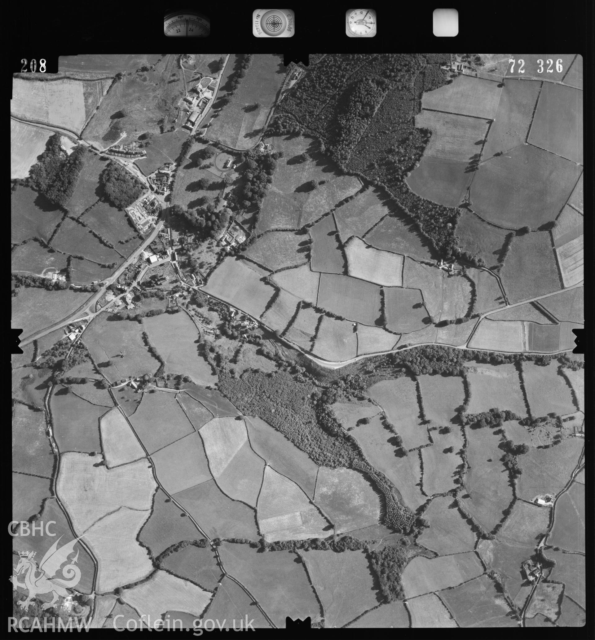 Digital copy of an aerial view of Clyro taken by Ordnance Survey, 1972.