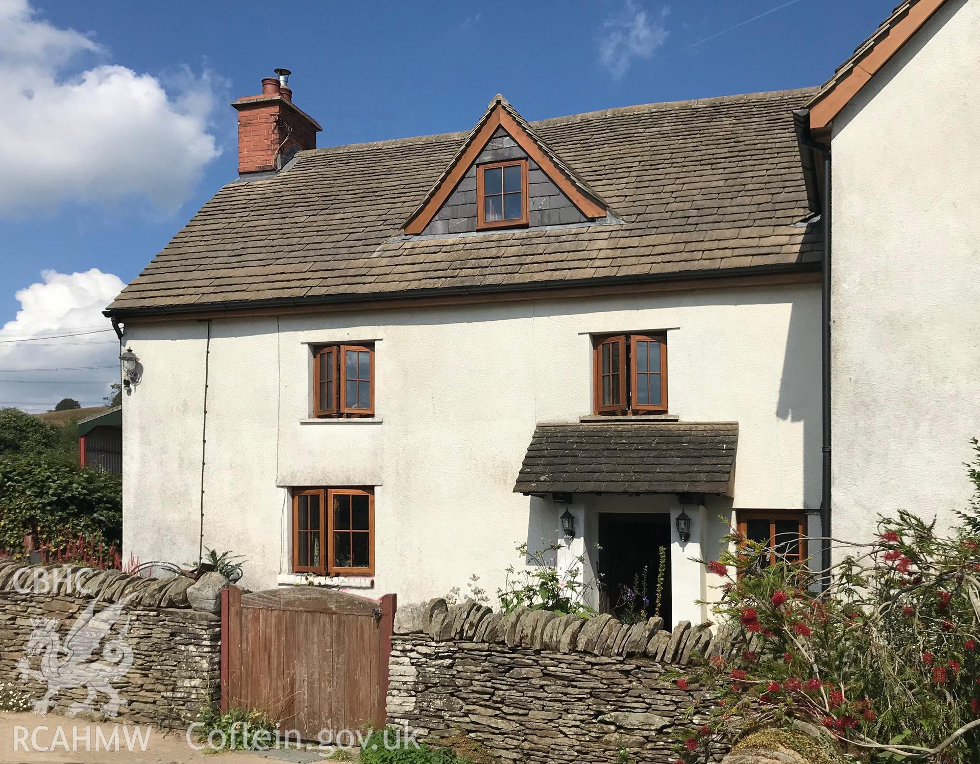 Digital colour photograph showing exterior view of Ty-Isaf Farmhouse, north of Bedwas, taken by Paul R. Davis on 15th July 2019.