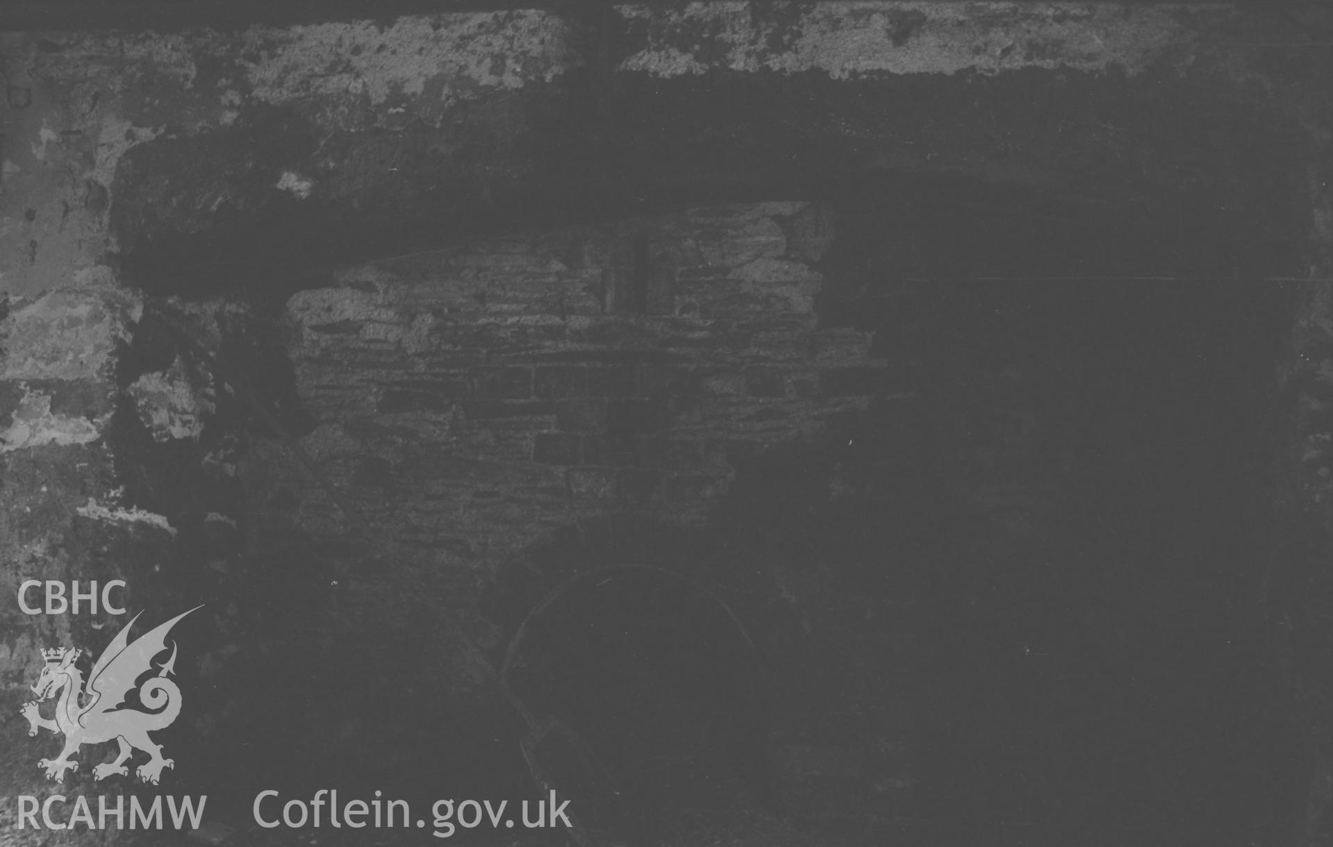 Digital copy of a black and white negative showing interior (fireplace) of Cwm-rhaiadr-fach in the Llyfnant Valley, south of Machynlleth. Photographed by Arthur O. Chater in September 1966.