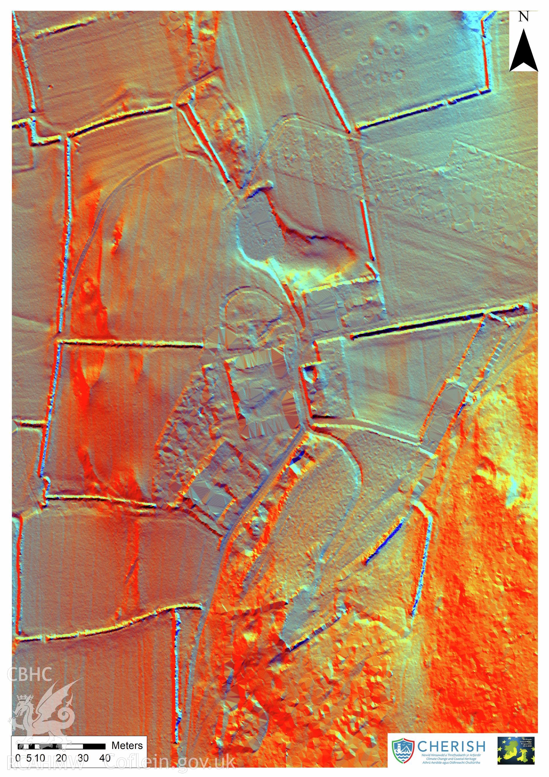 Ynys Enlli (Bardsey Island). Airborne laser scanning (LiDAR) commissioned by the CHERISH Project 2017-2021, flown by Bluesky International LTD at low tide on 24th February 2017. Digital Terrain Model (DTM) showing the north part of the island on which is