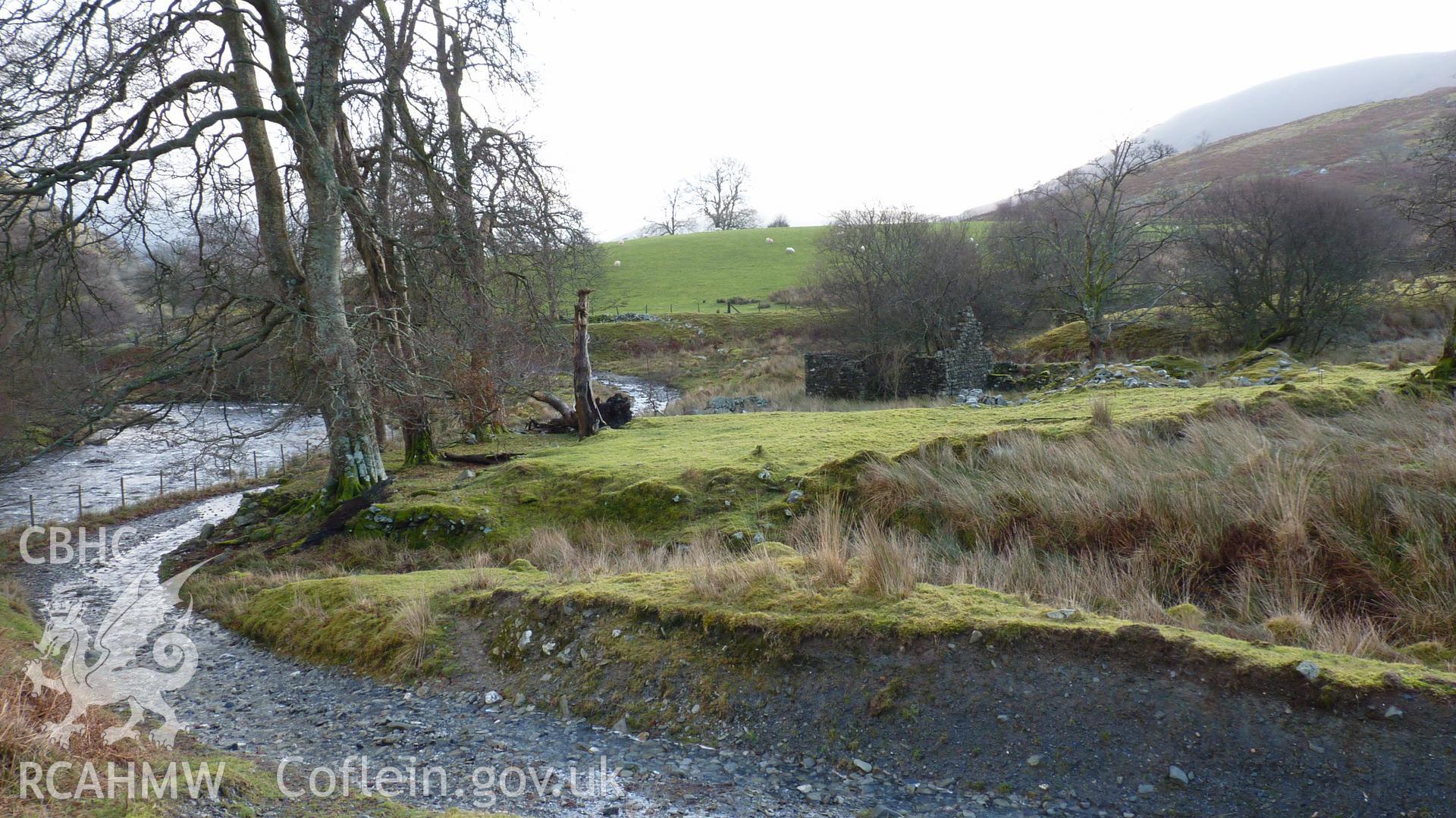Nant-y-Car farmstead. Looking south east. Photographed for Archaeological Desk Based Assessment of Afon Claerwen, Elan Valley, Rhayader. Assessment conducted by Archaeology Wales in 2017-18. Project no. 2573.