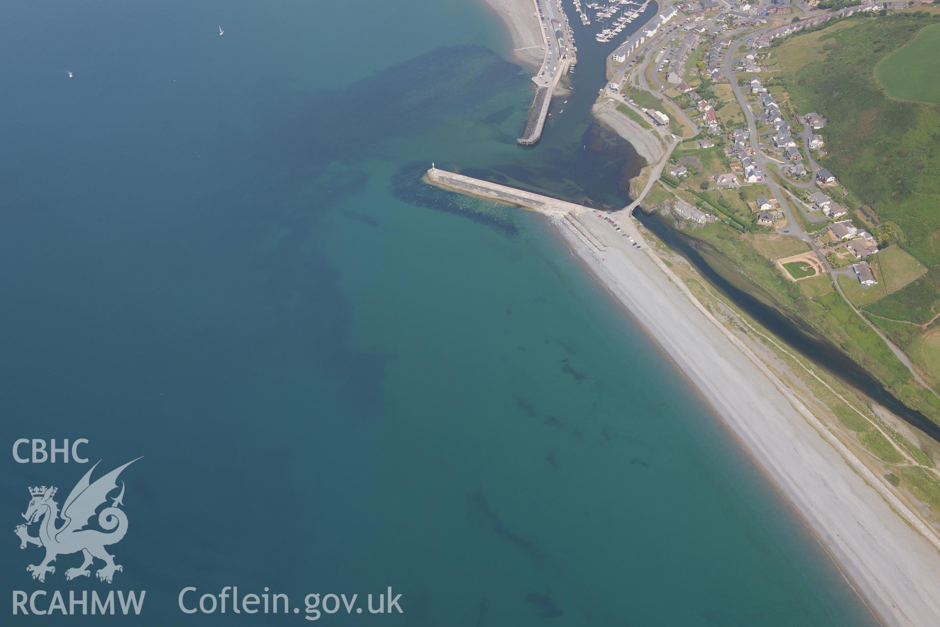 Aberystwyth Harbour. Oblique aerial photograph taken during the Royal Commission?s programme of archaeological aerial reconnaissance by Toby Driver on 12th July 2013.
