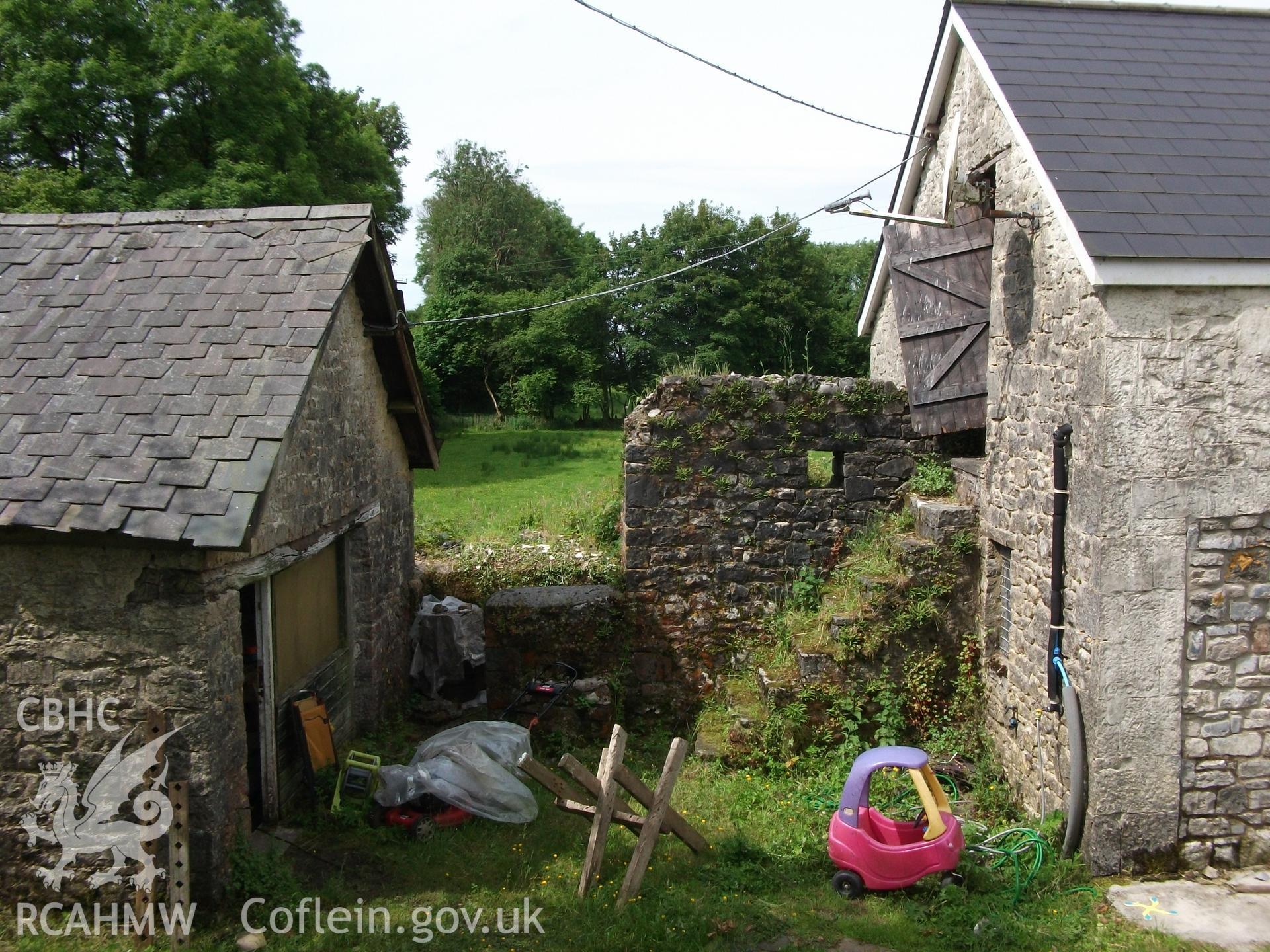 Photograph showing building attached and adjacent to the cottage at Pant-y-Castell, Maesybont, Photographed by Mark Waghorn to meet a condition attached to planning application.