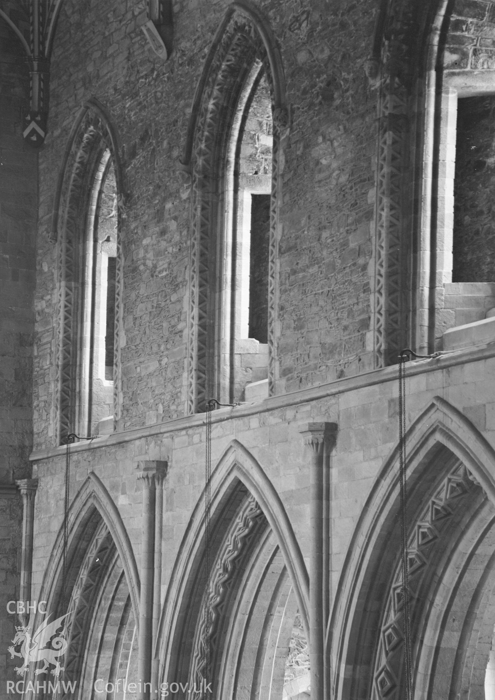 Digital copy of a black and white nitrate negative showing interior view of St. David's Cathedral, taken by E.W. Lovegrove, July 1936