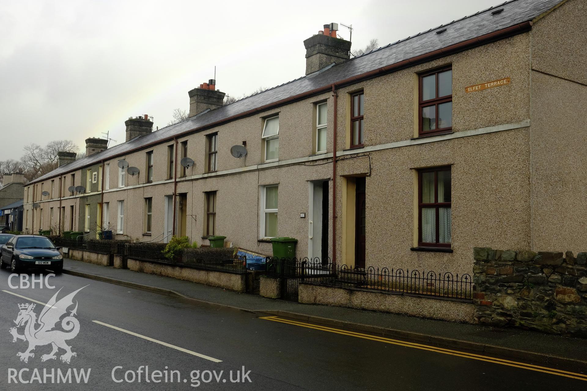 Colour photograph showing view looking north at Elfed Terrace, Bethesda, produced by Richard Hayman 31st January 2017