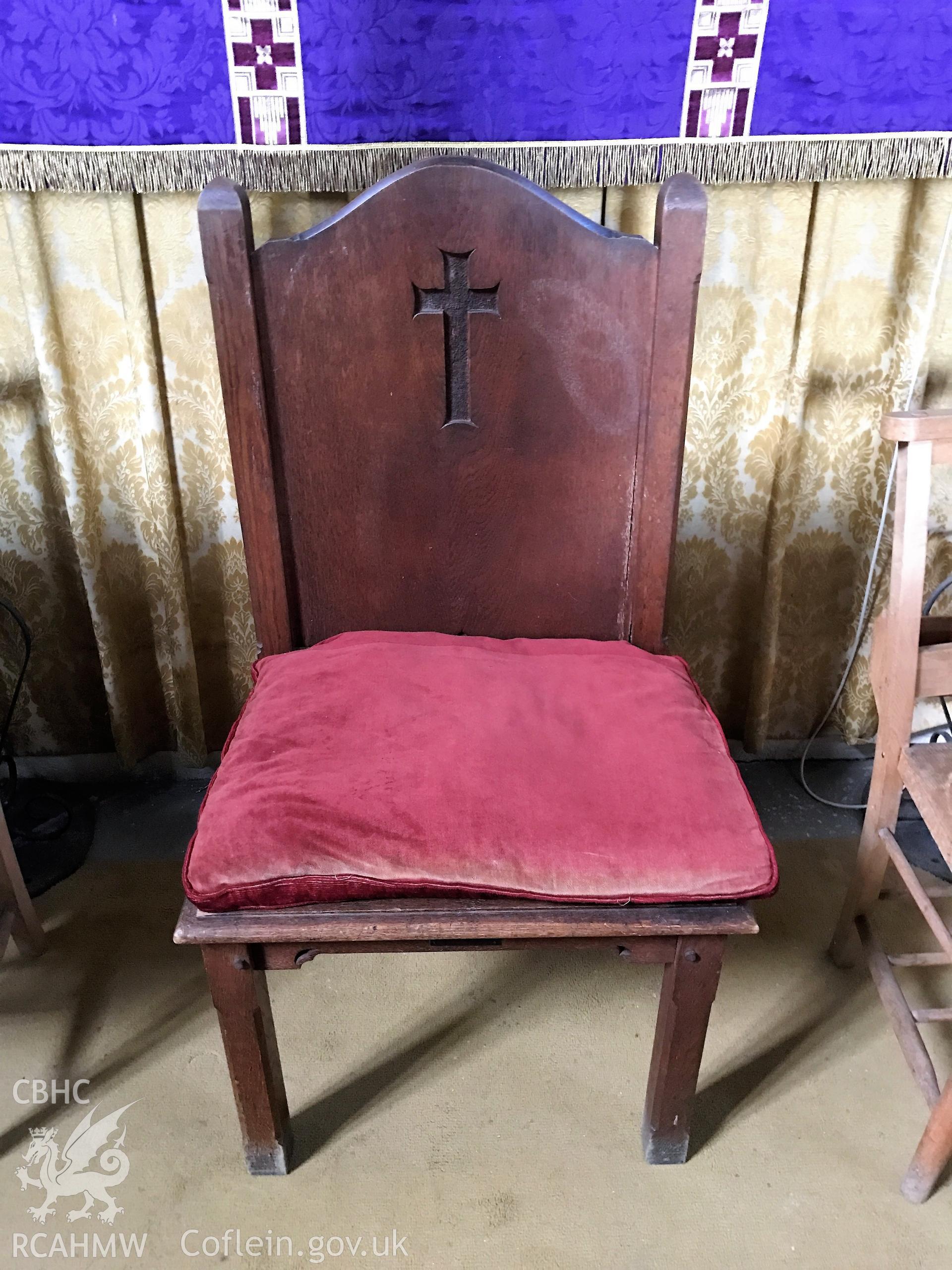 Colour photo showing the Presidential Chair at St Paul's Church, Grangetown, taken by Revd David T. Morris, 2018.