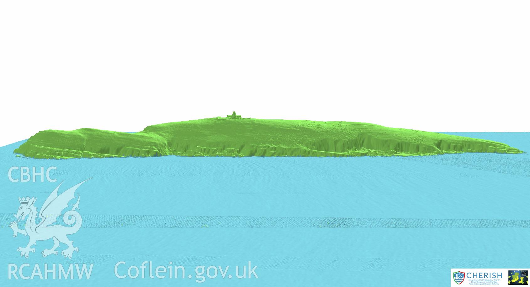 Ynysoedd Tudwal (St. Tudwal?s Islands). Airborne laser scanning (LiDAR) commissioned by the CHERISH Project 2017-2021, flown by Bluesky International LTD at low tide on 24th February 2017. View showing the west island facing north-east.