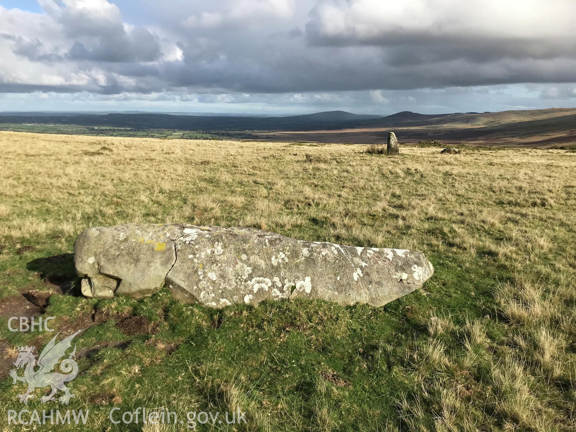 Digital colour photograph showing Waun Mawn standing stone (possible stone circle), Eglwyswrw, taken by Paul Davis on 22nd October 2019.